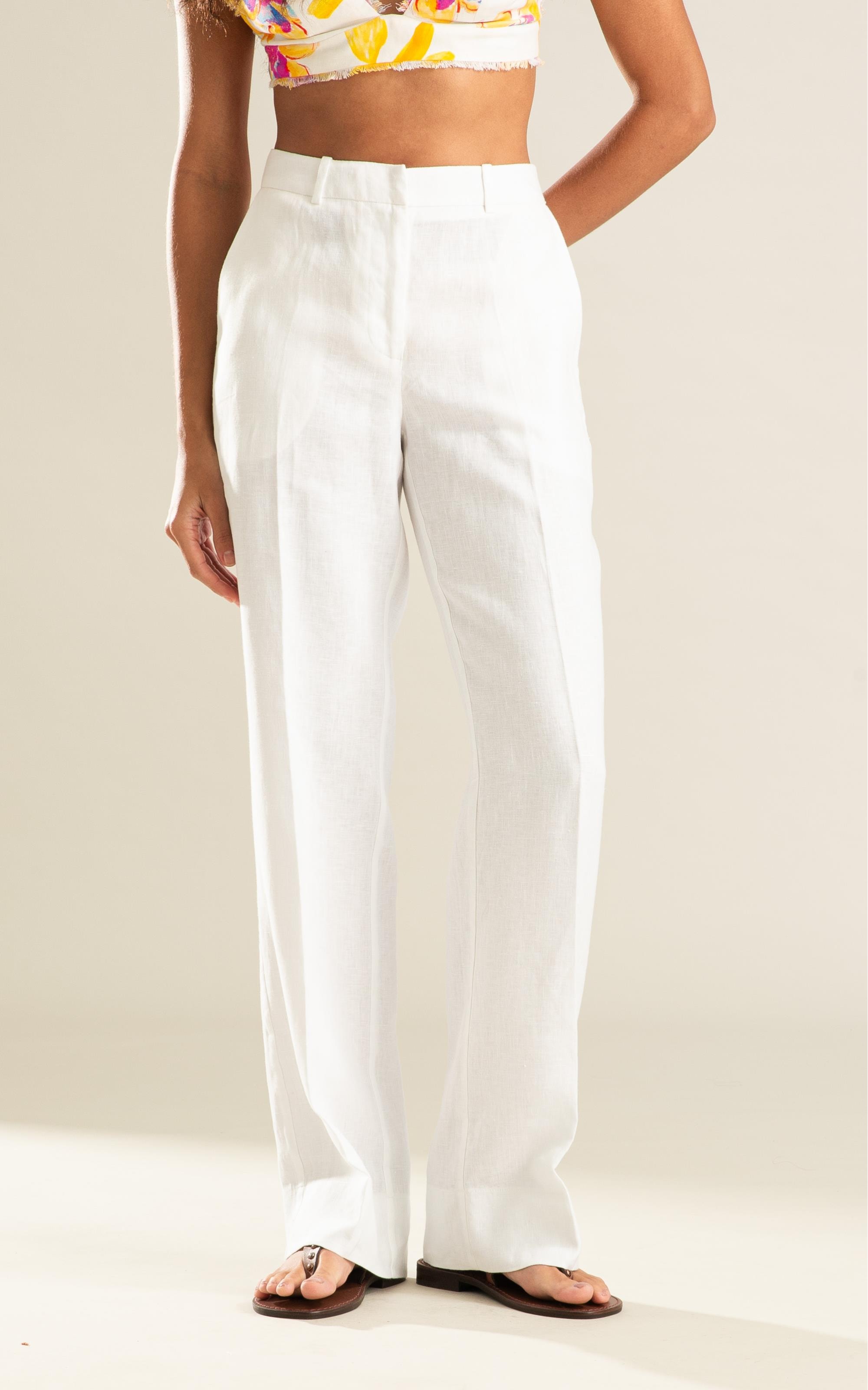 Camisa Linho  Nina Art Flower Branco