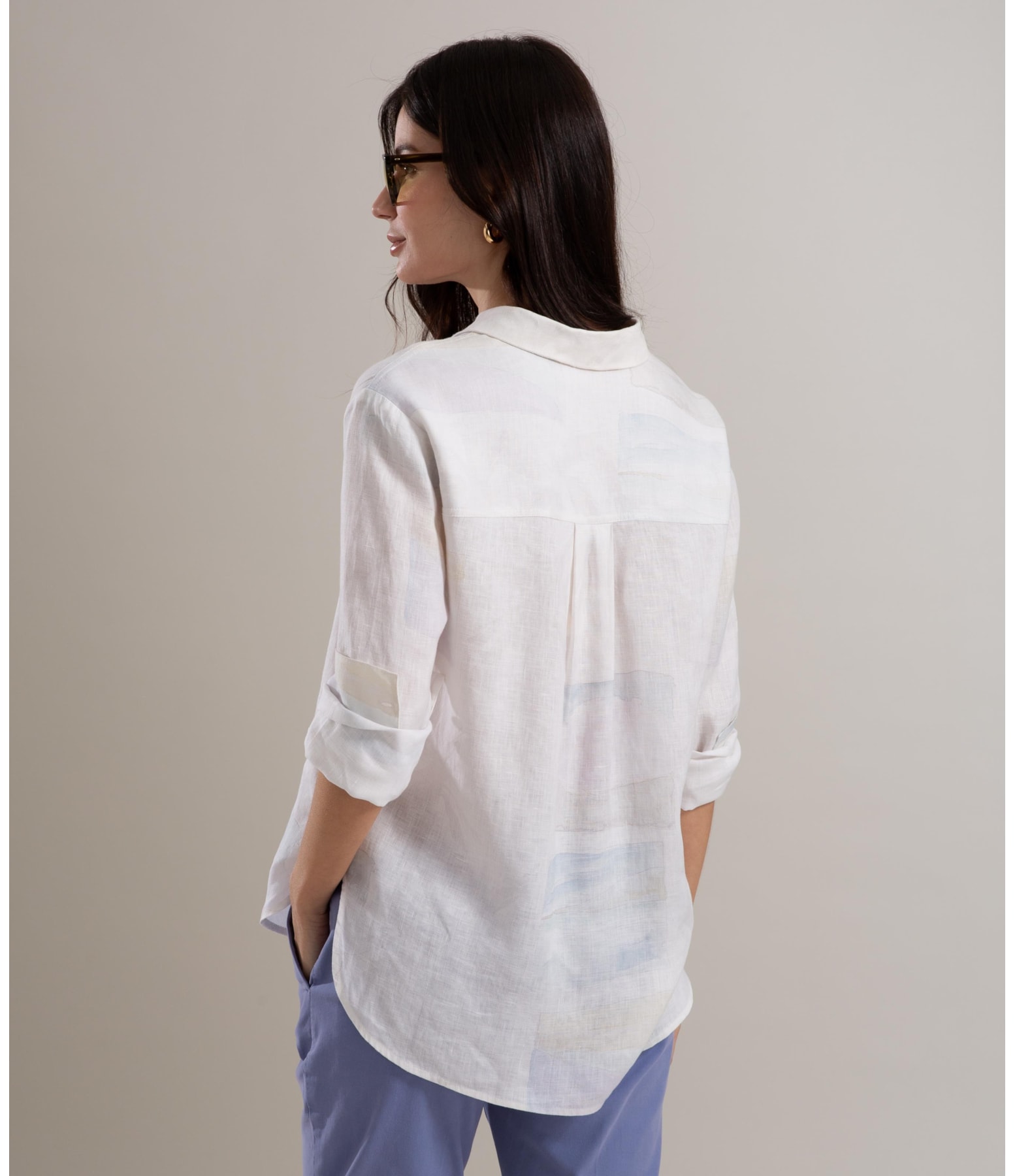 Camisa Linho  Nina Palmeira Acqua Branco