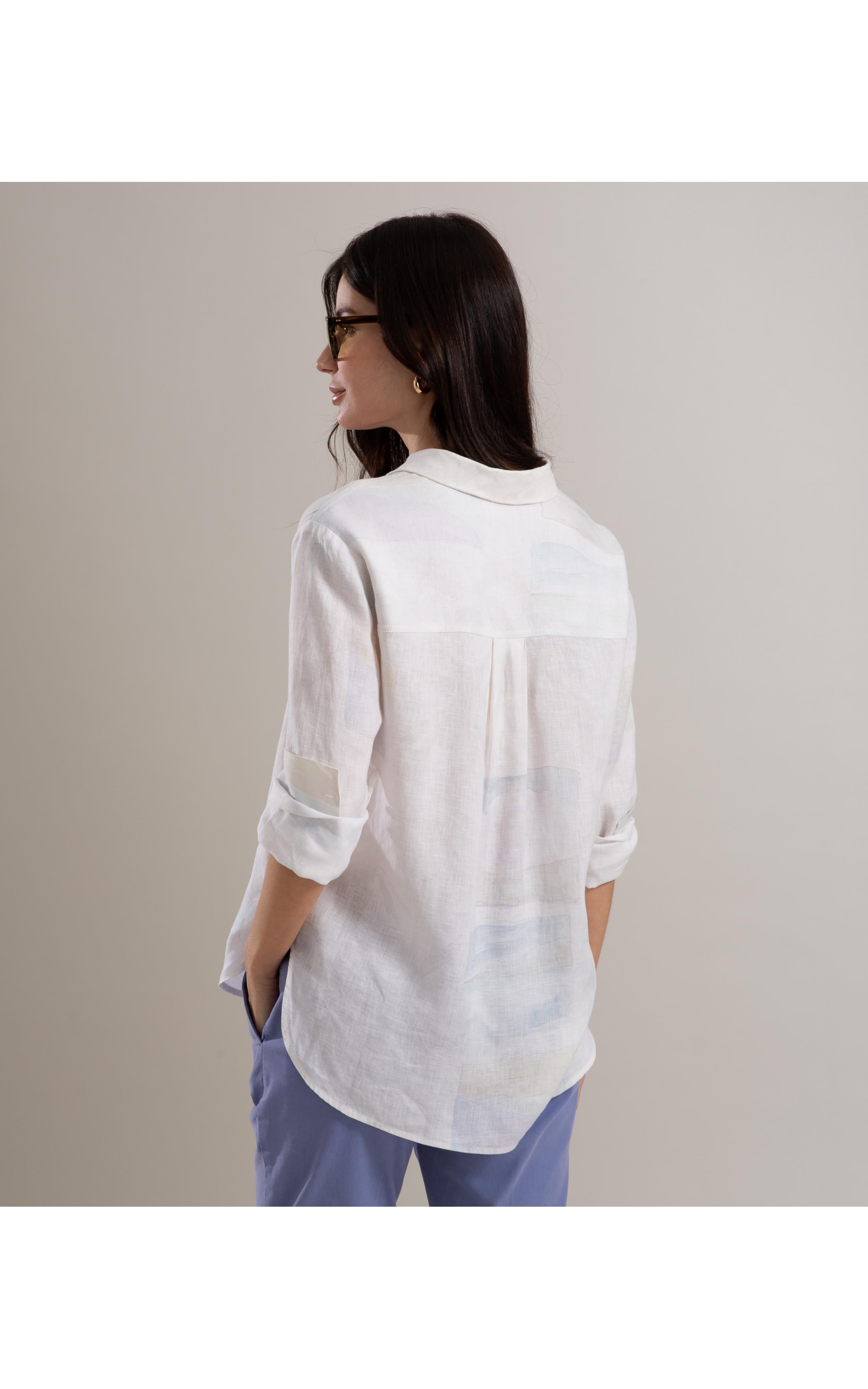 Camisa Linho  Nina Palmeira Acqua Branco