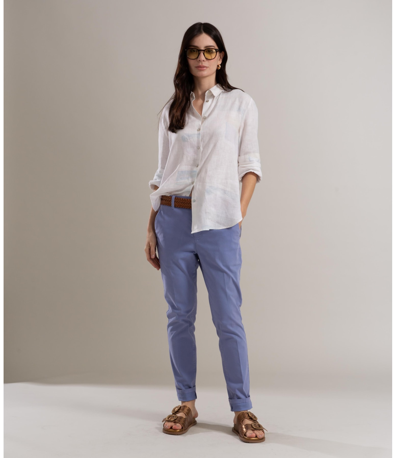 Camisa Linho  Nina Palmeira Acqua Branco