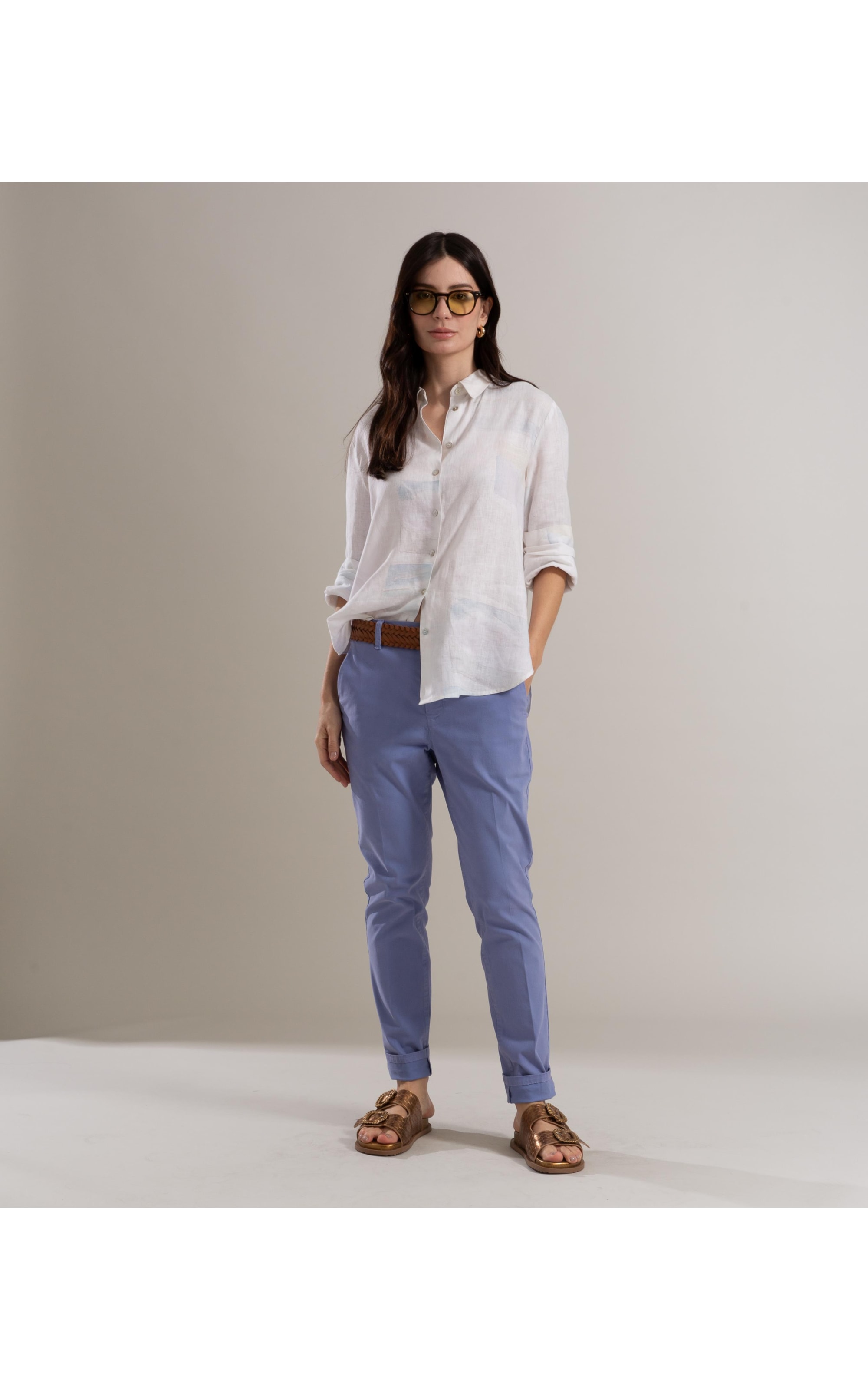 Camisa Linho  Nina Palmeira Acqua Branco
