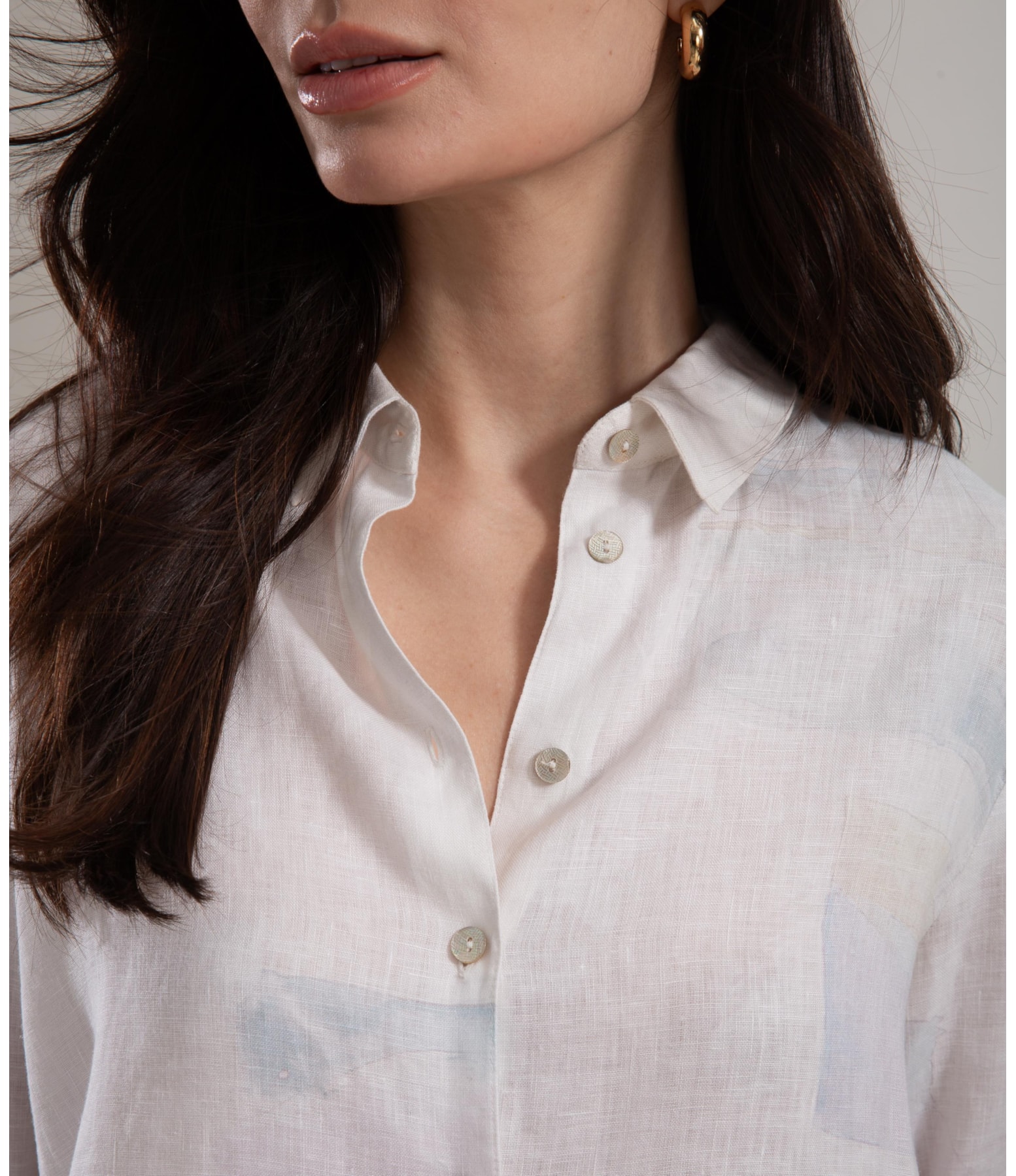 Camisa Linho  Nina Palmeira Acqua Branco