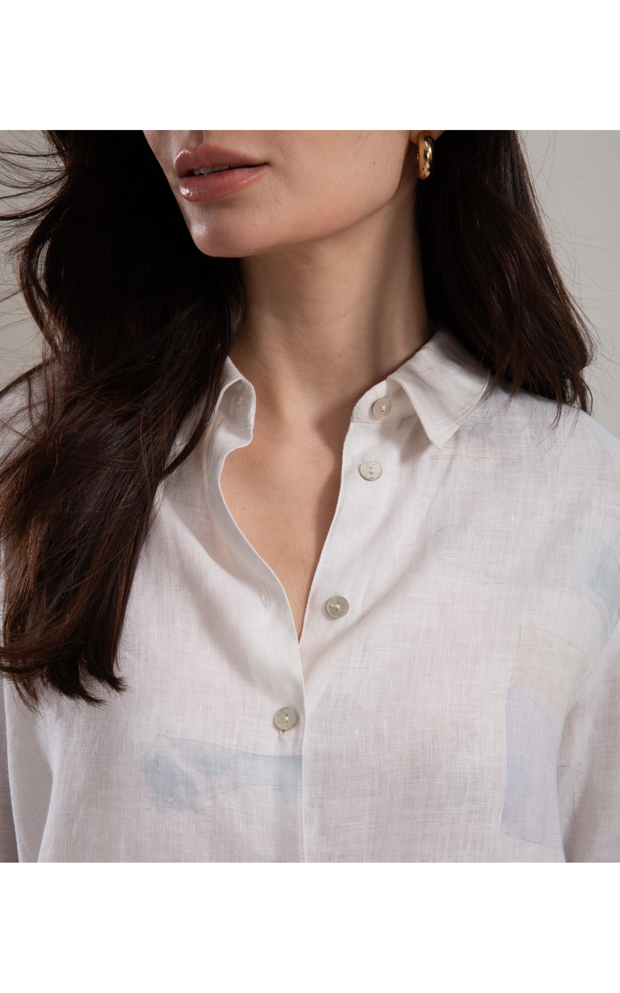 Camisa Linho  Nina Palmeira Acqua Branco