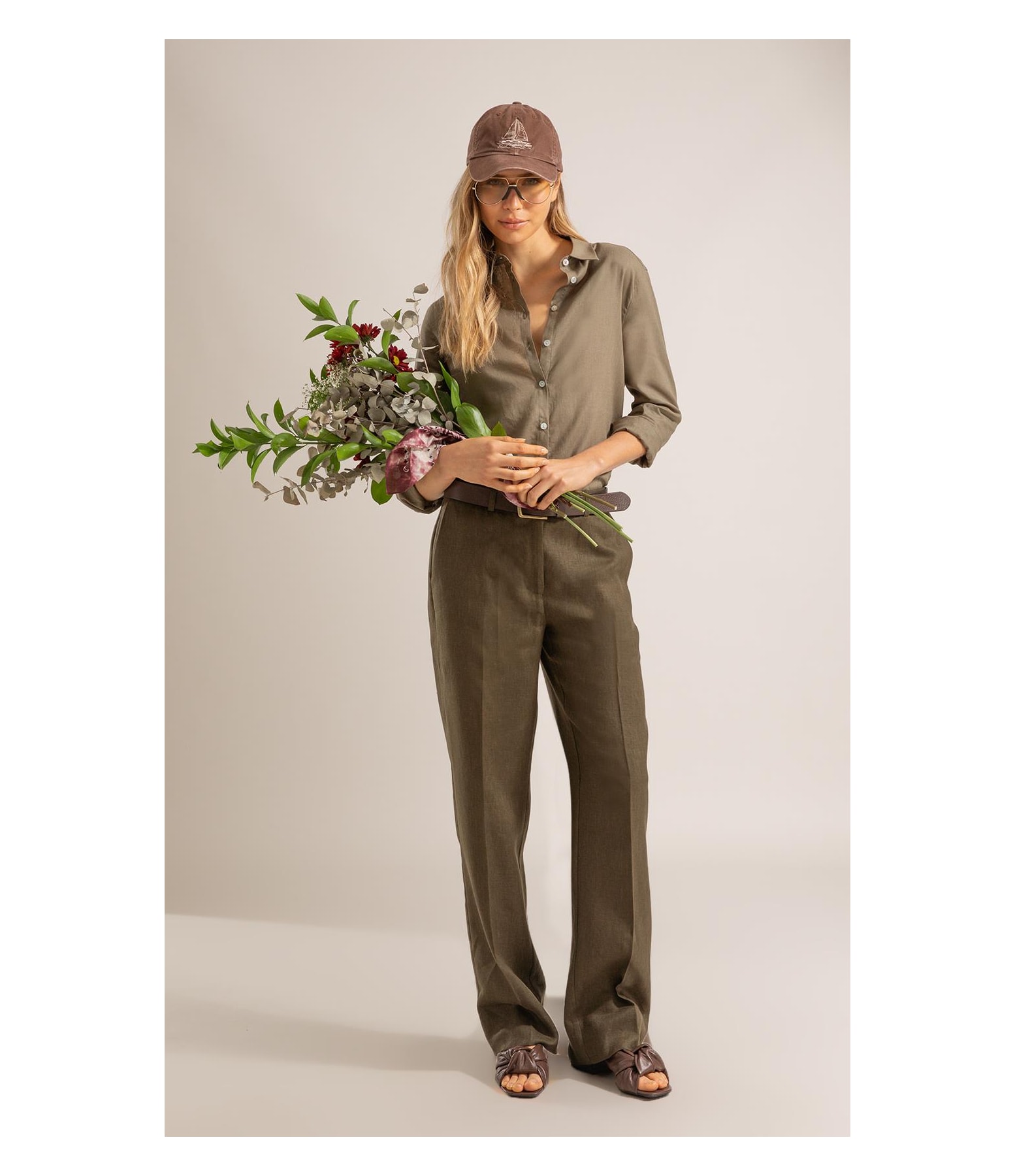 Camisa Linho  Nina Verde Army