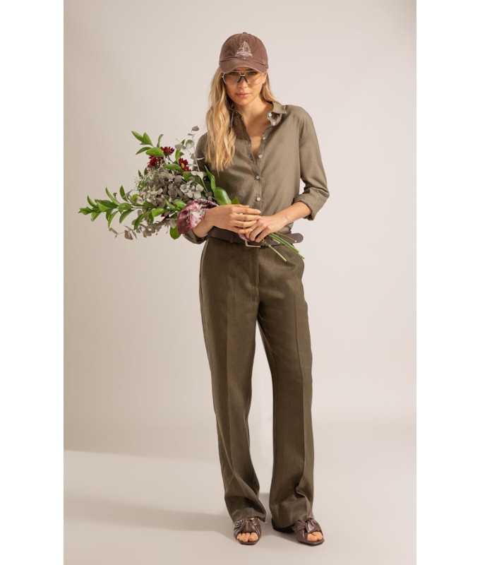 Camisa Linho  Nina Verde Army