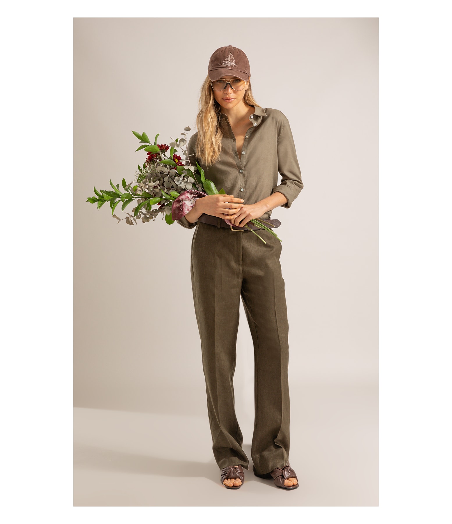 Camisa Linho  Nina Verde Army