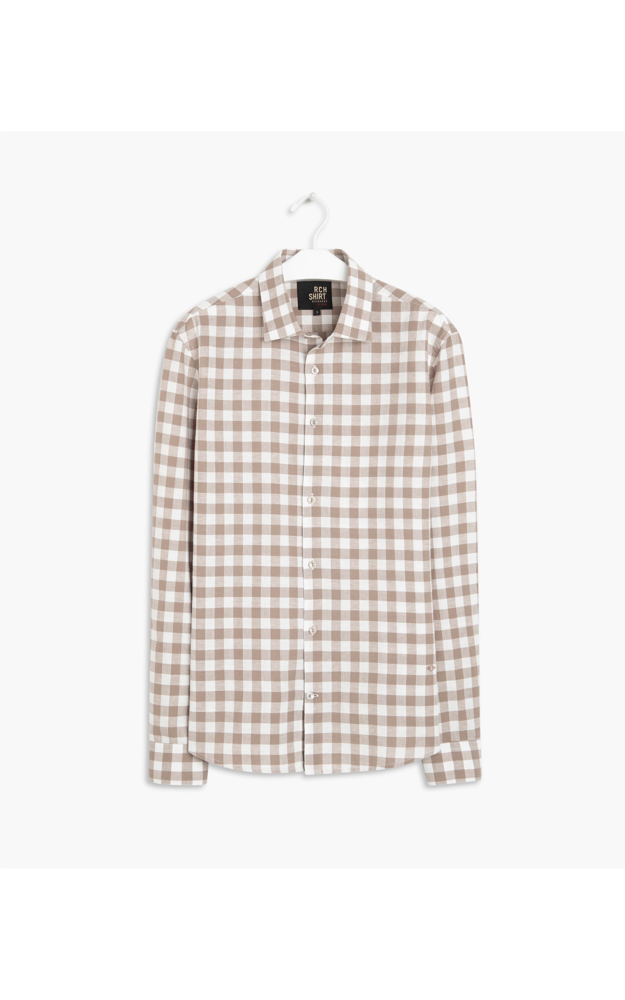 Camisa Linho  Otto Xadrez Ml Caqui