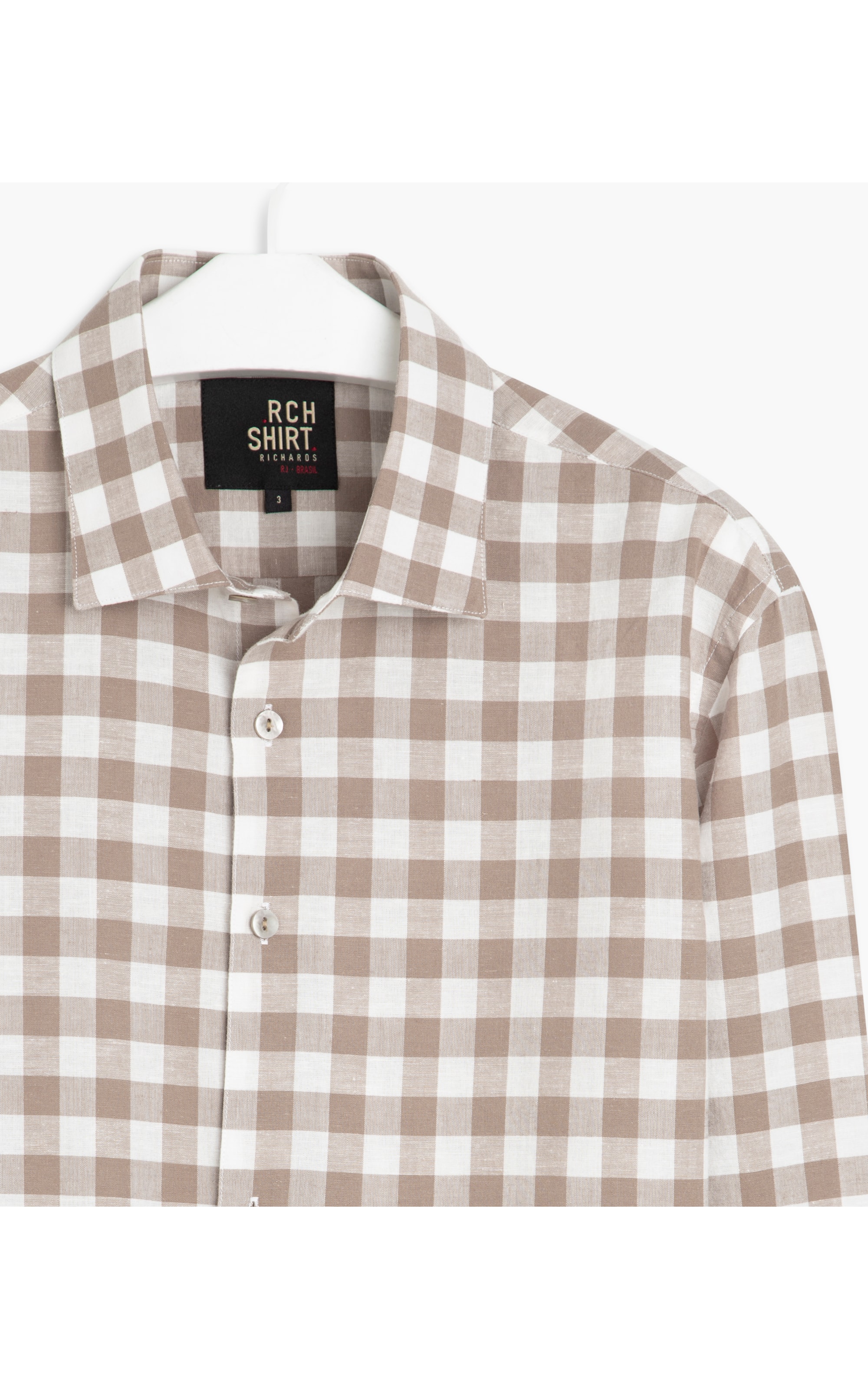 Camisa Linho  Otto Xadrez Ml Caqui