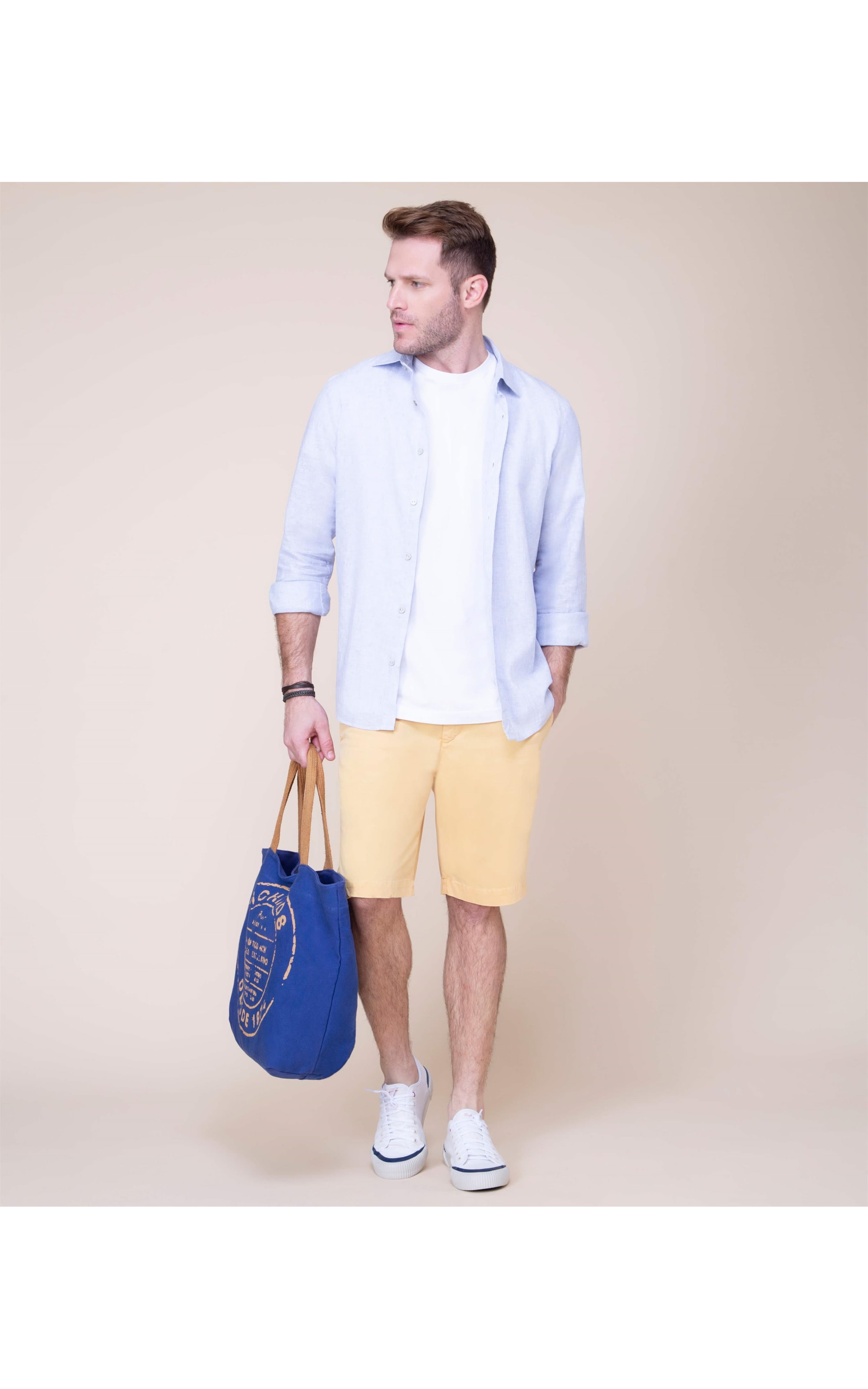 Camisa Linho  Patrick Listrada Ml Marinho