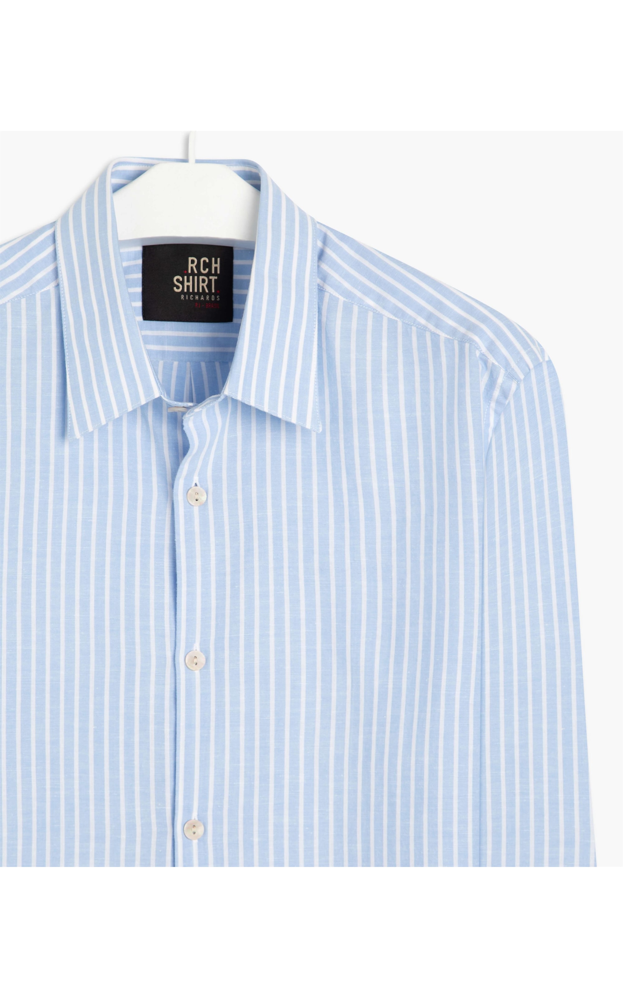 Camisa Linho  Pietro Listrada Ml Azul Chofer