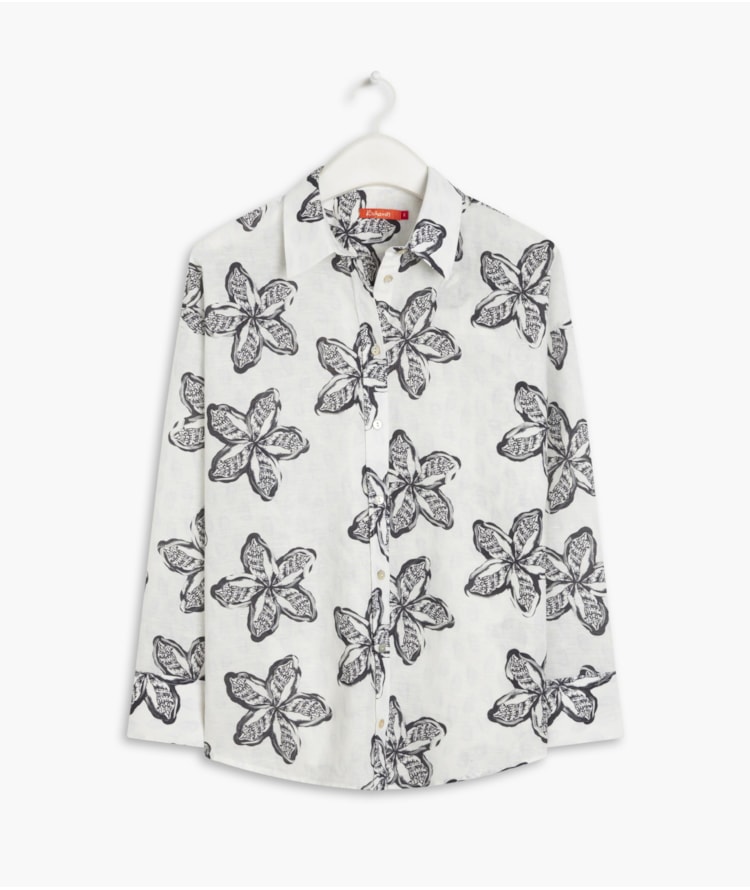 Camisa Linho  Piva Flower Shell Azul Bic