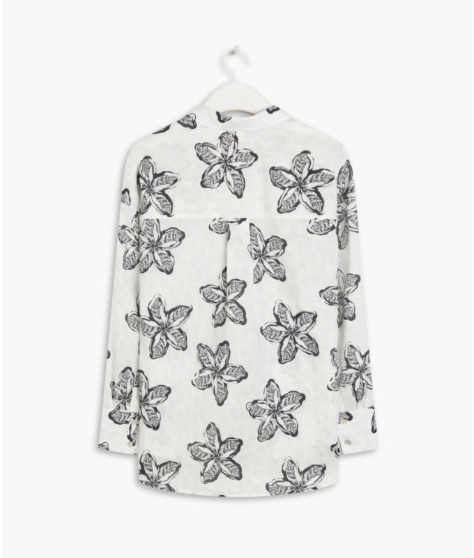 Camisa Linho  Piva Flower Shell Azul Bic