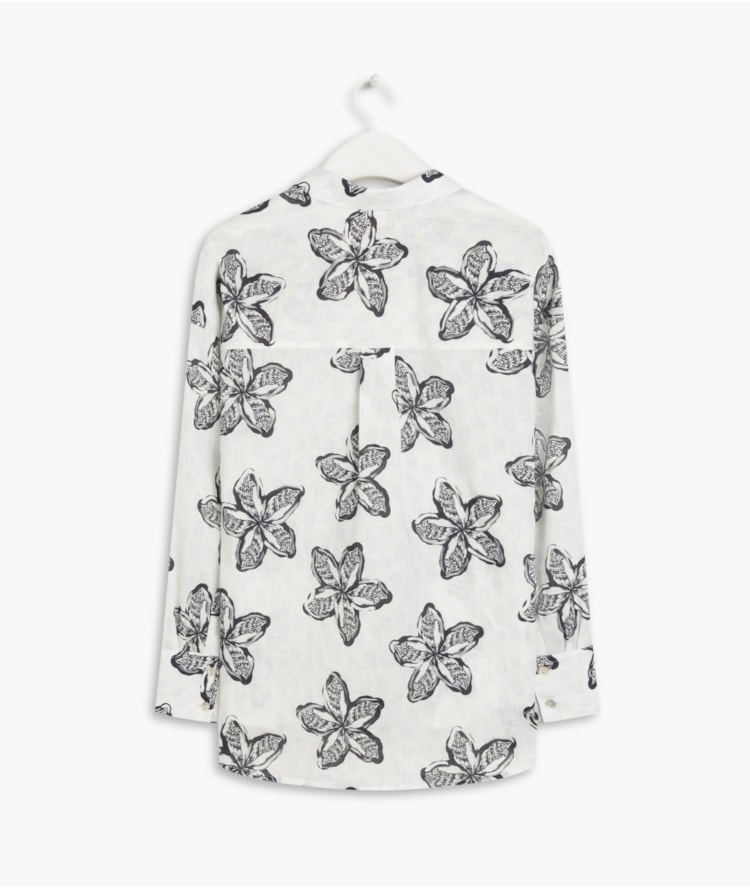 Camisa Linho  Piva Flower Shell Azul Bic