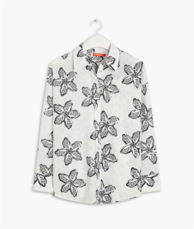 Camisa Linho  Piva Flower Shell Azul Bic