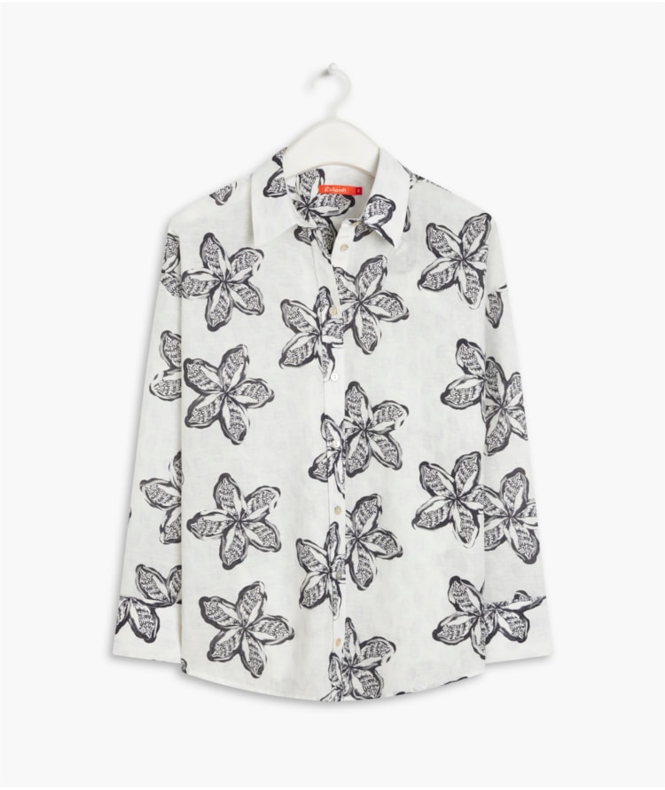 Camisa Linho  Piva Flower Shell Azul Bic