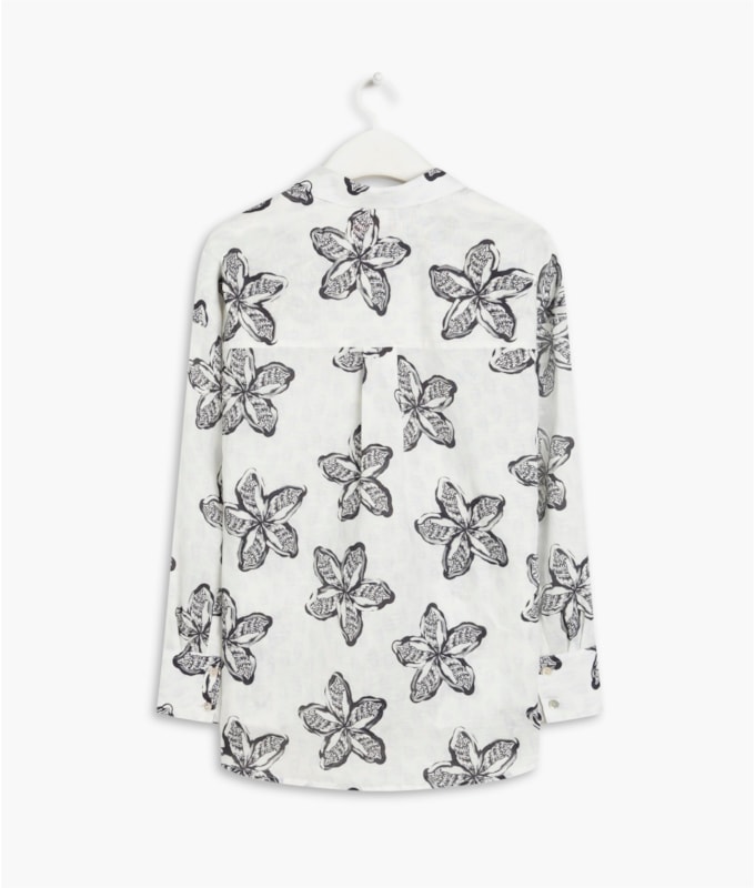 Camisa Linho  Piva Flower Shell Azul Bic