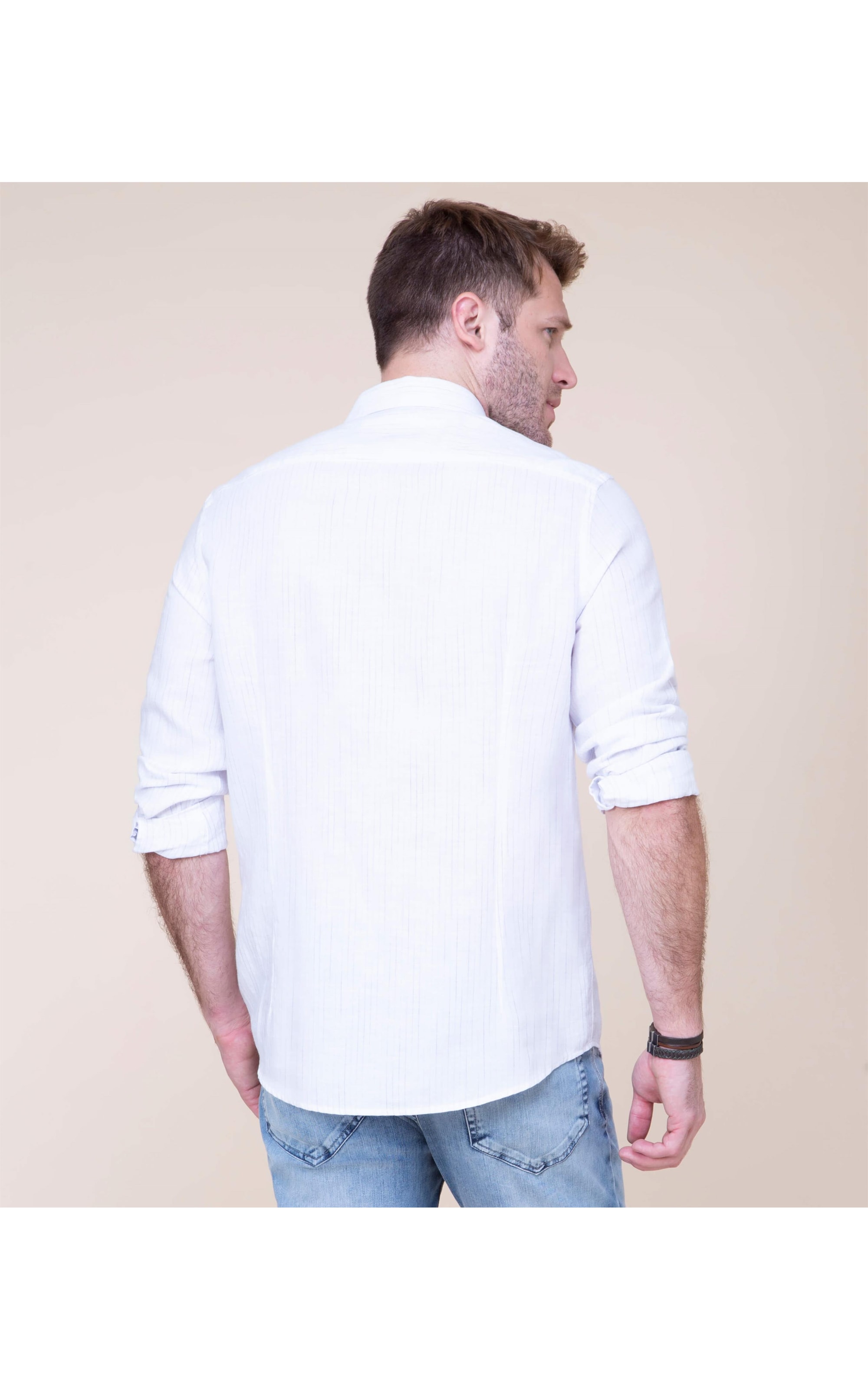 Camisa Linho  Renato Listrada Ml Azul Bic