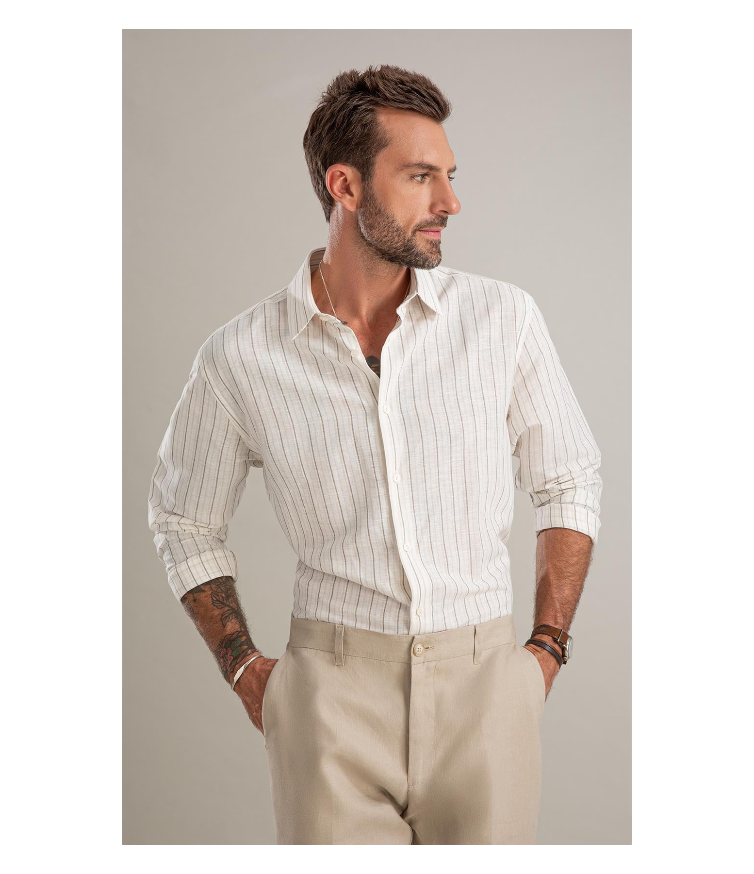 Camisa Linho  Roberto Ml Caqui
