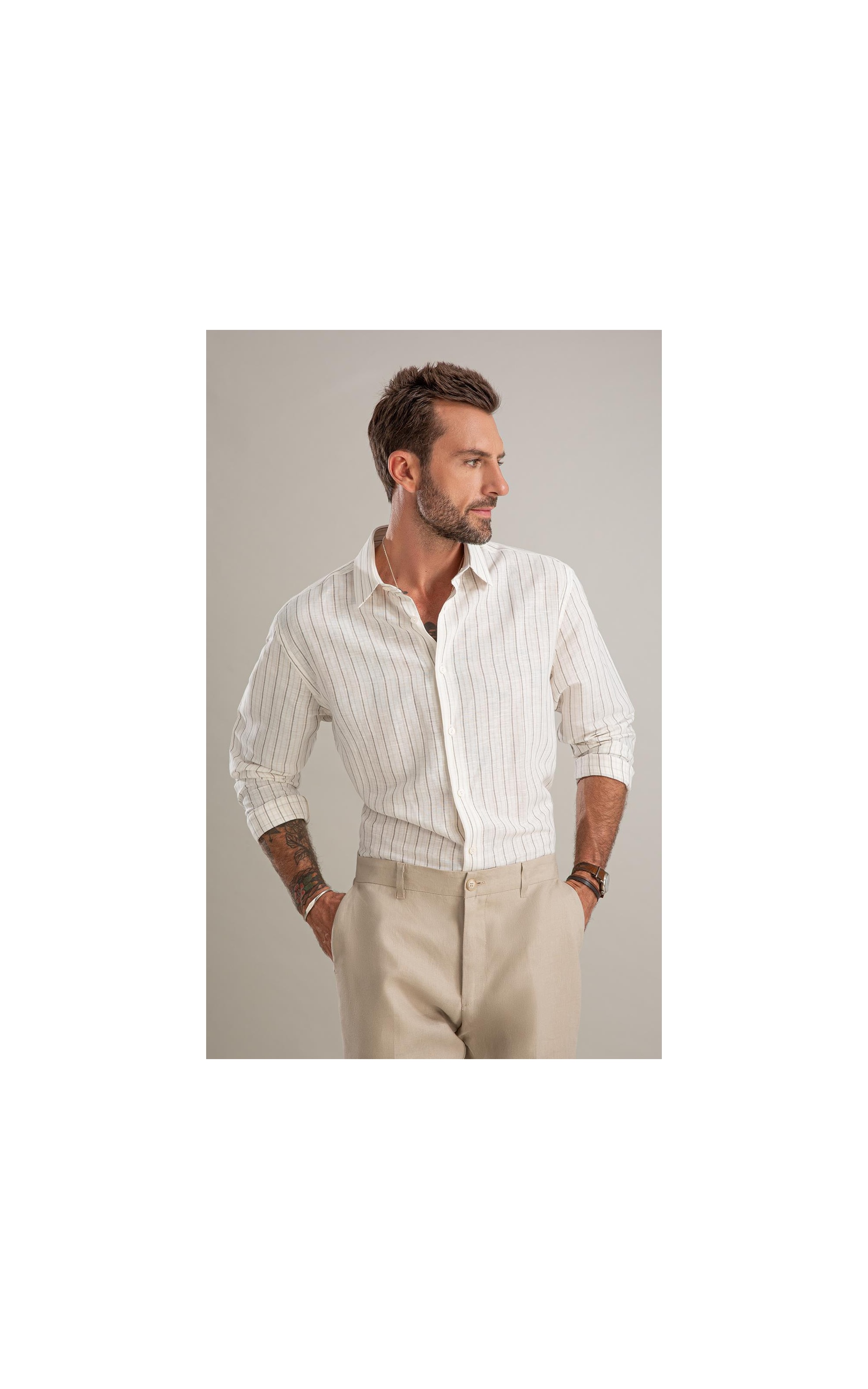 Camisa Linho  Roberto Ml Caqui