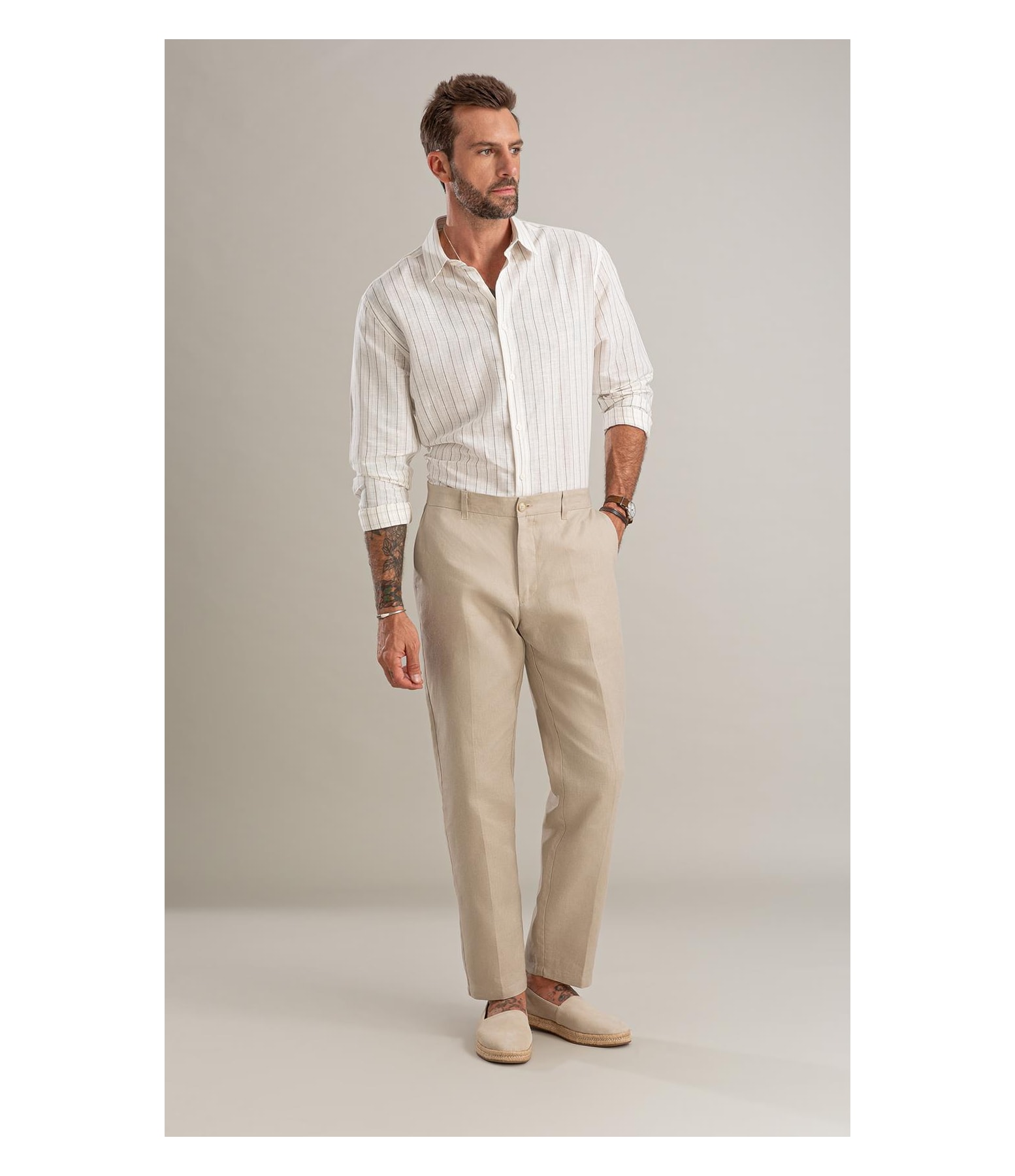 Camisa Linho  Roberto Ml Caqui