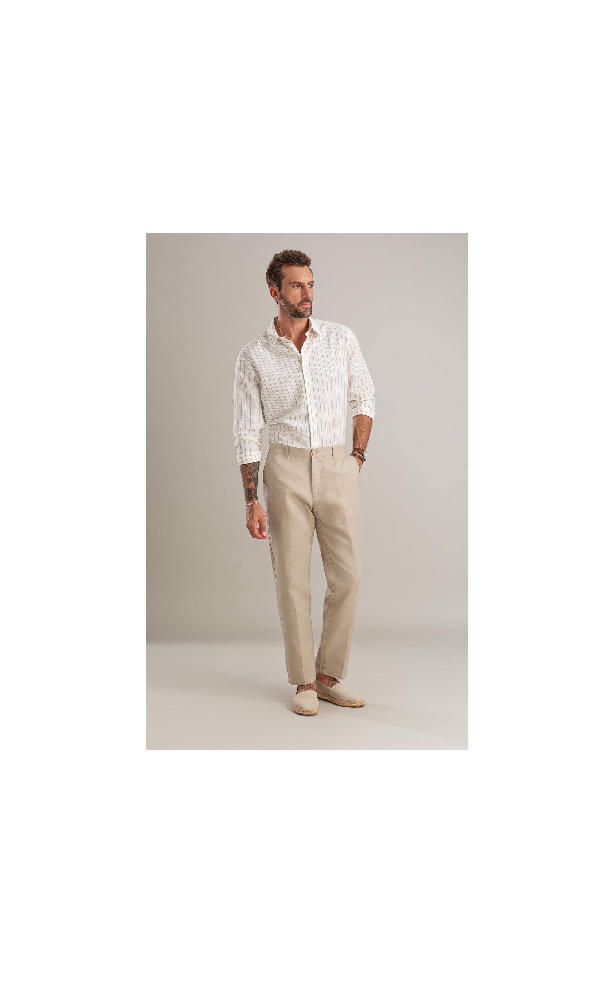 Camisa Linho  Roberto Ml Caqui