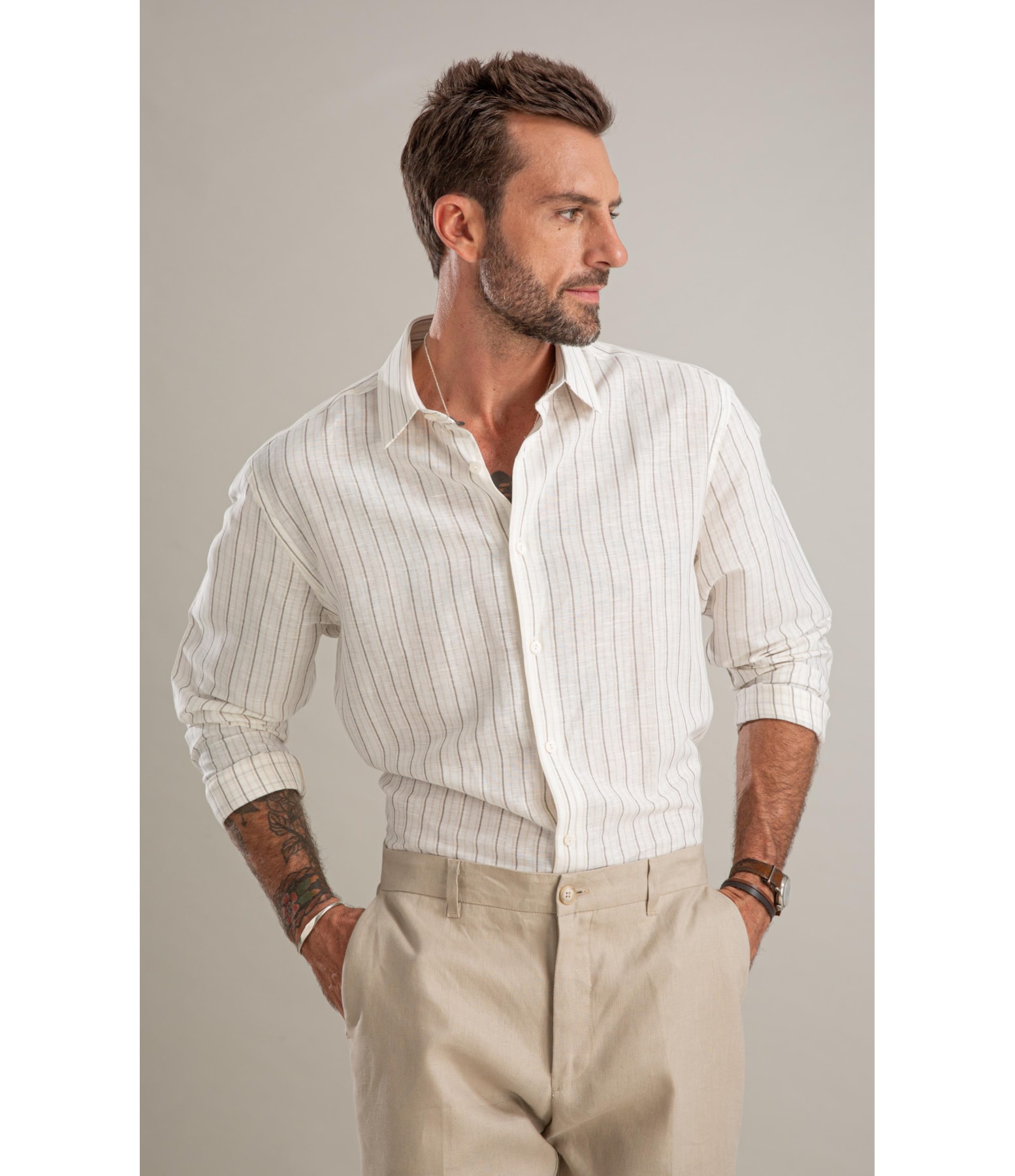 Camisa Linho  Roberto Ml Caqui