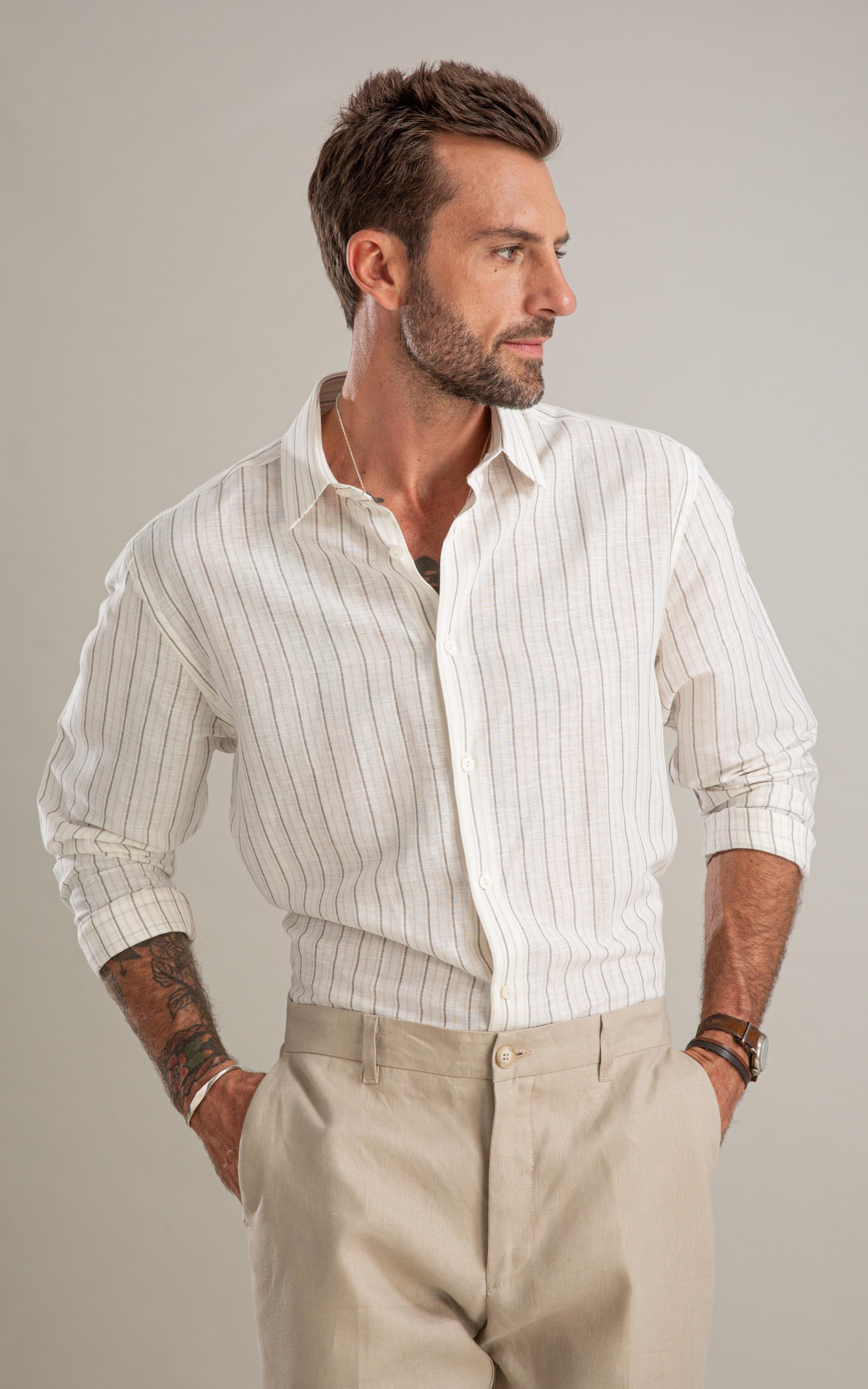 Camisa Linho  Roberto Ml Caqui