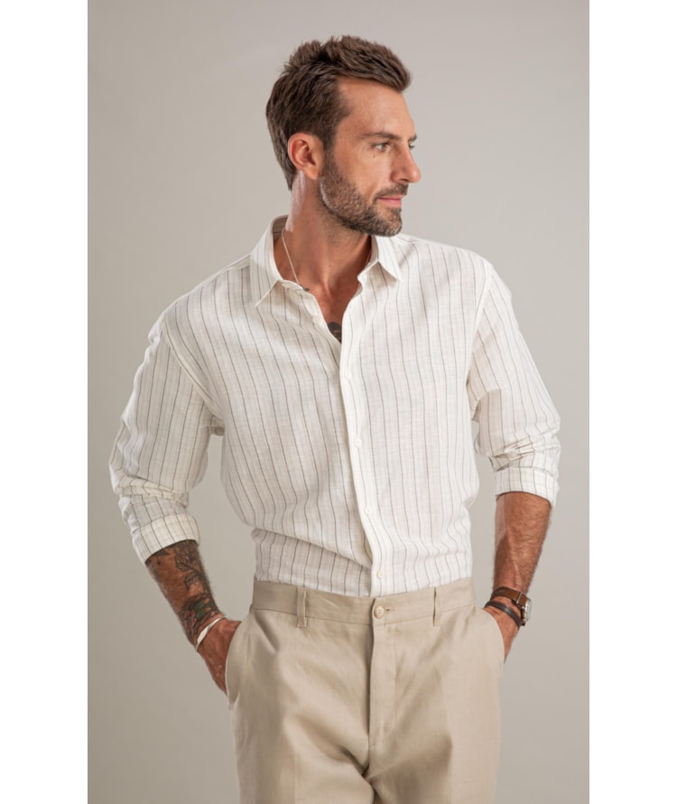 Camisa Linho  Roberto Ml Caqui