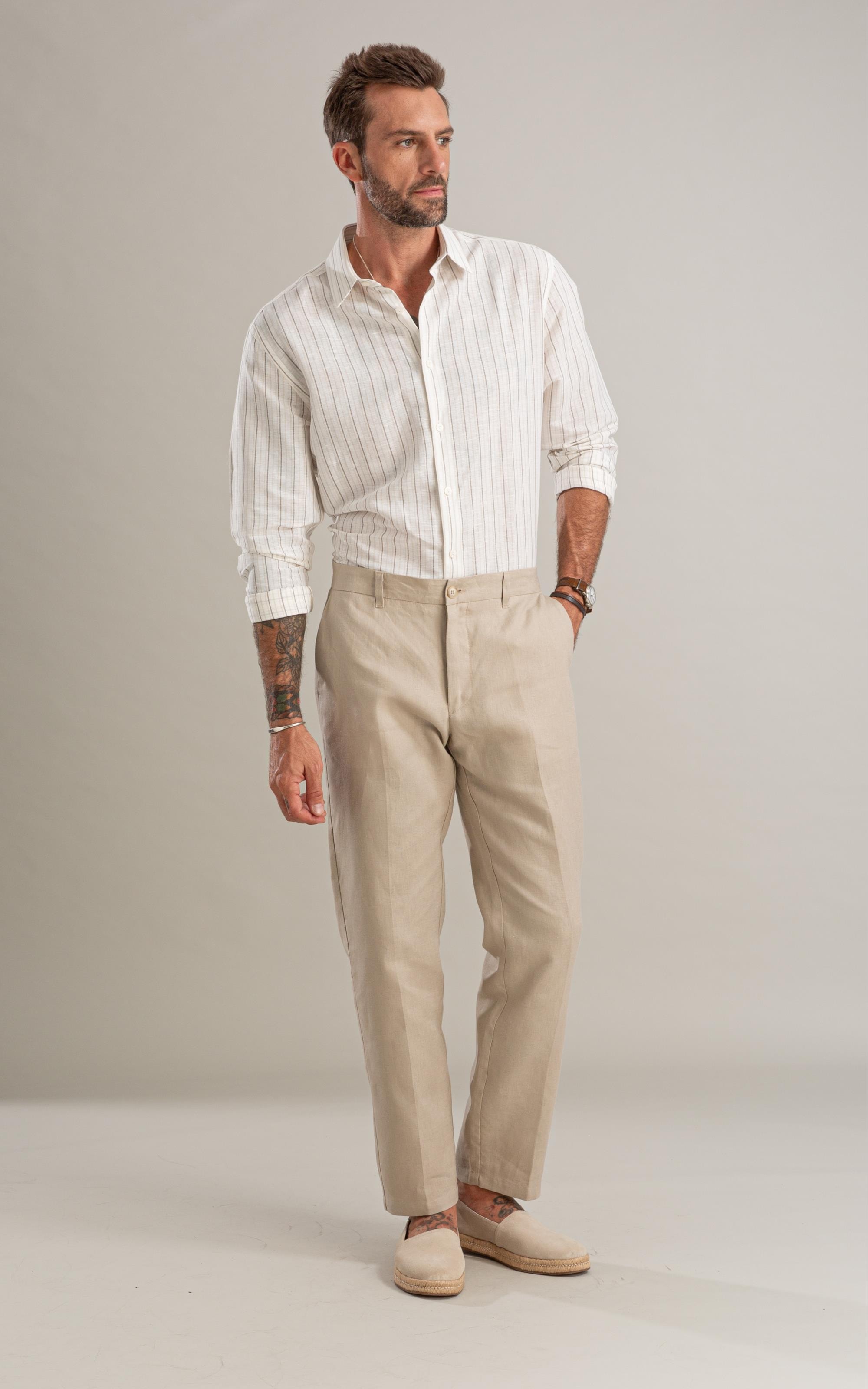 Camisa Linho  Roberto Ml Caqui