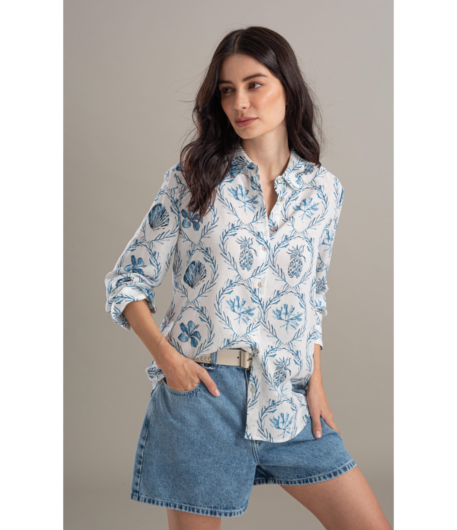 Camisa Linho  Sardenha Camafeu Marinho