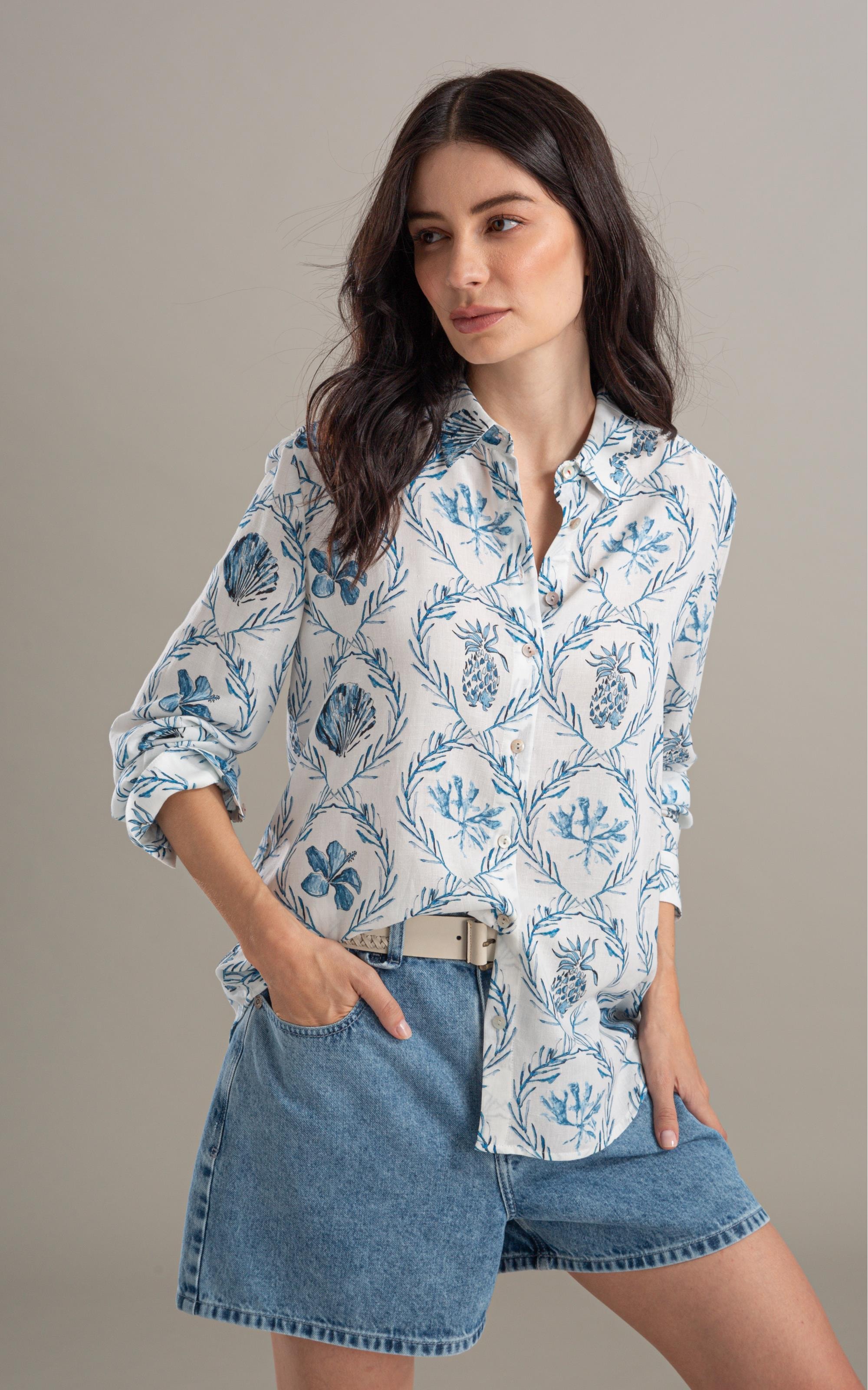 Camisa Linho  Sardenha Camafeu Marinho