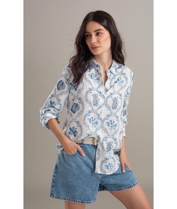 Camisa Linho  Sardenha Camafeu Marinho