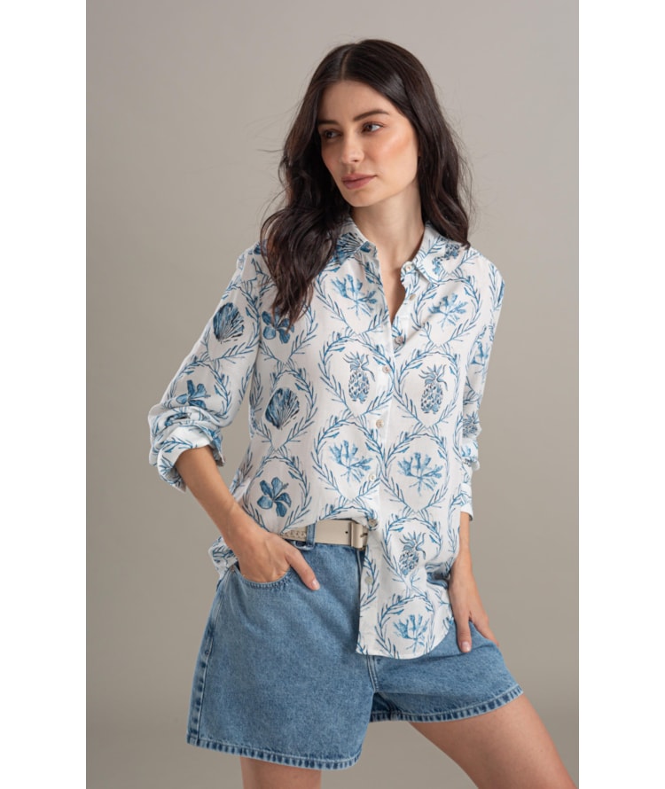 Camisa Linho  Sardenha Camafeu Marinho