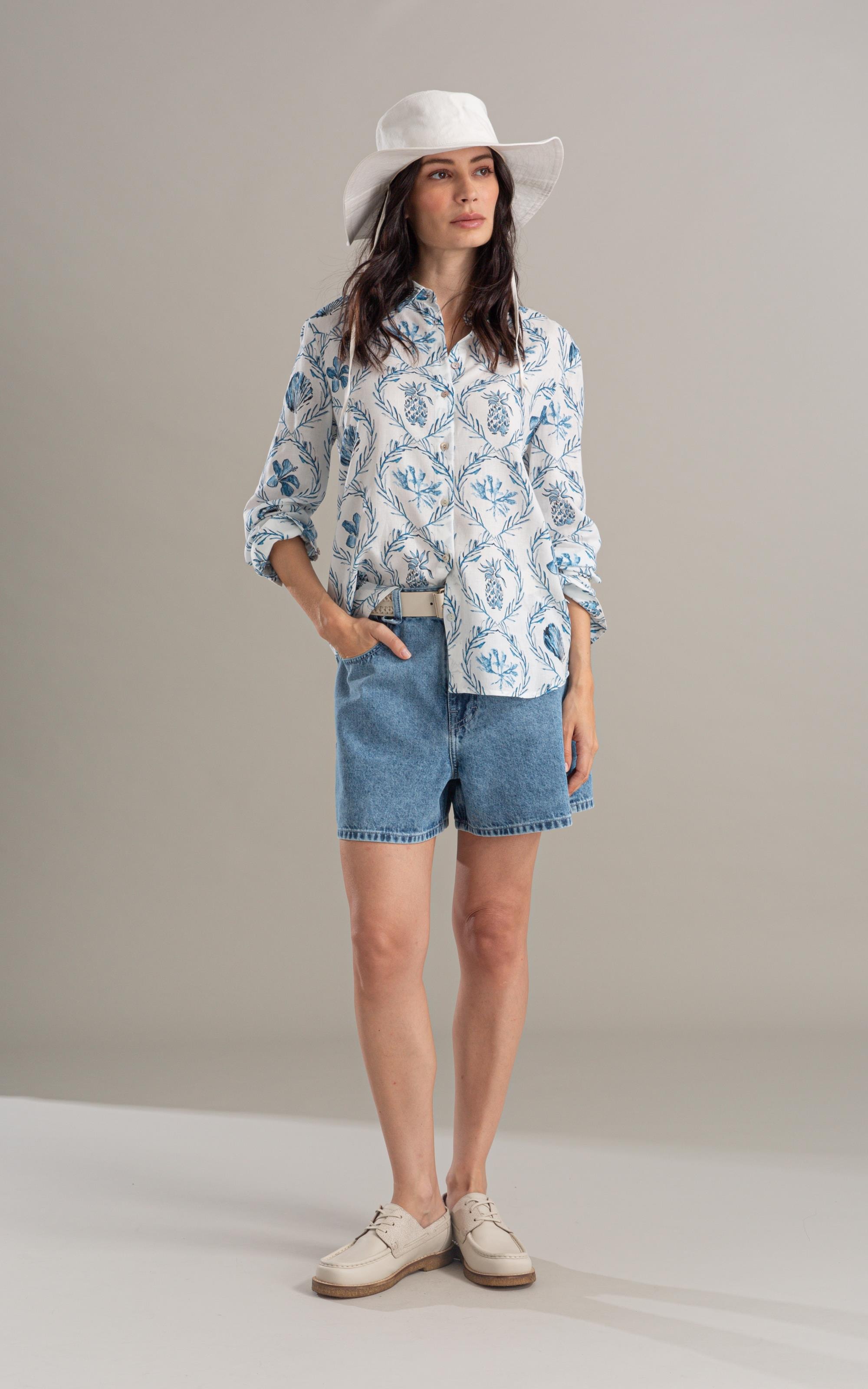 Camisa Linho  Sardenha Camafeu Marinho