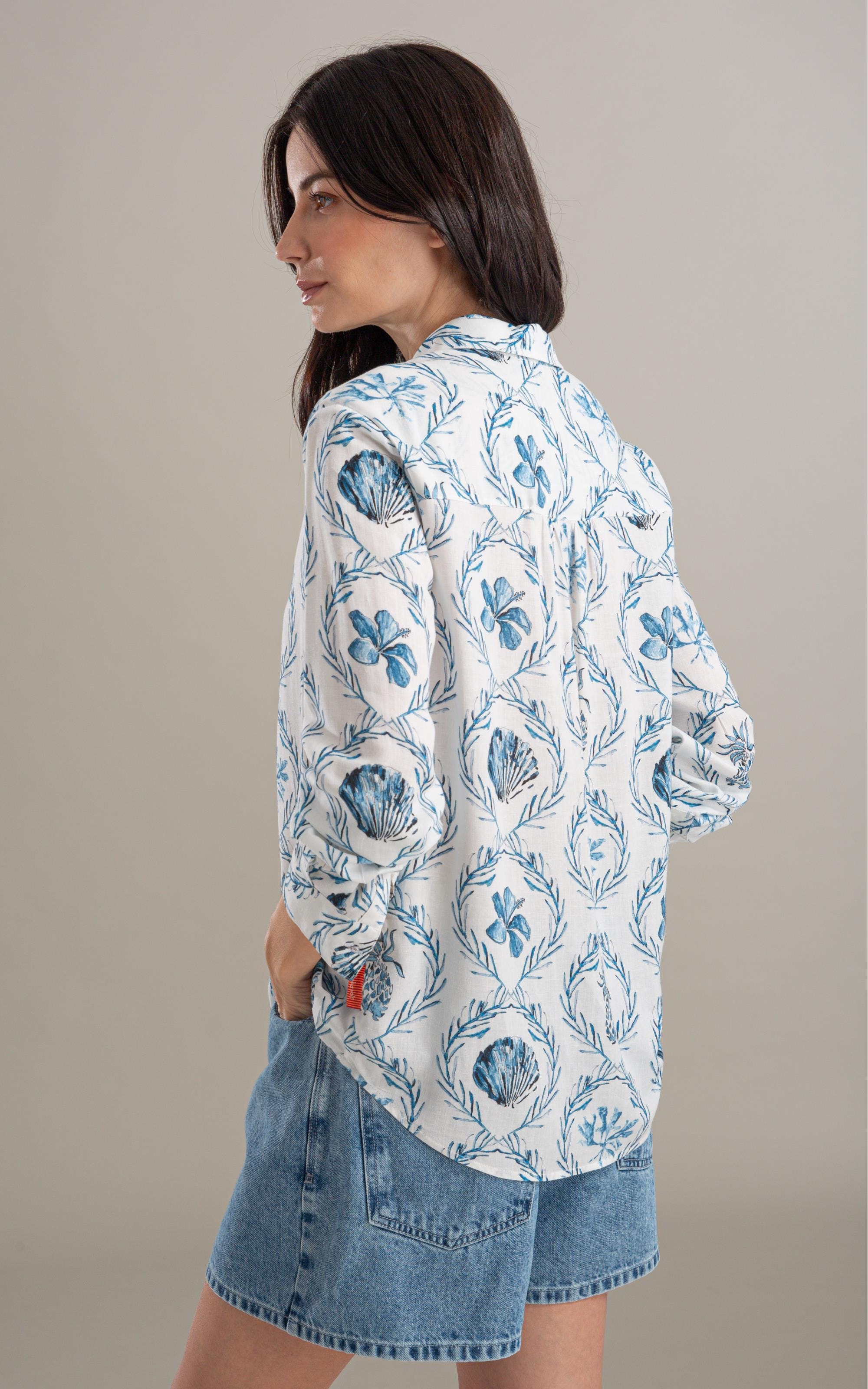 Camisa Linho  Sardenha Camafeu Marinho