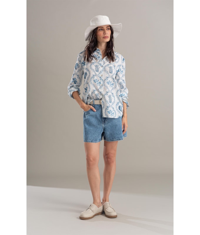 Camisa Linho  Sardenha Camafeu Marinho
