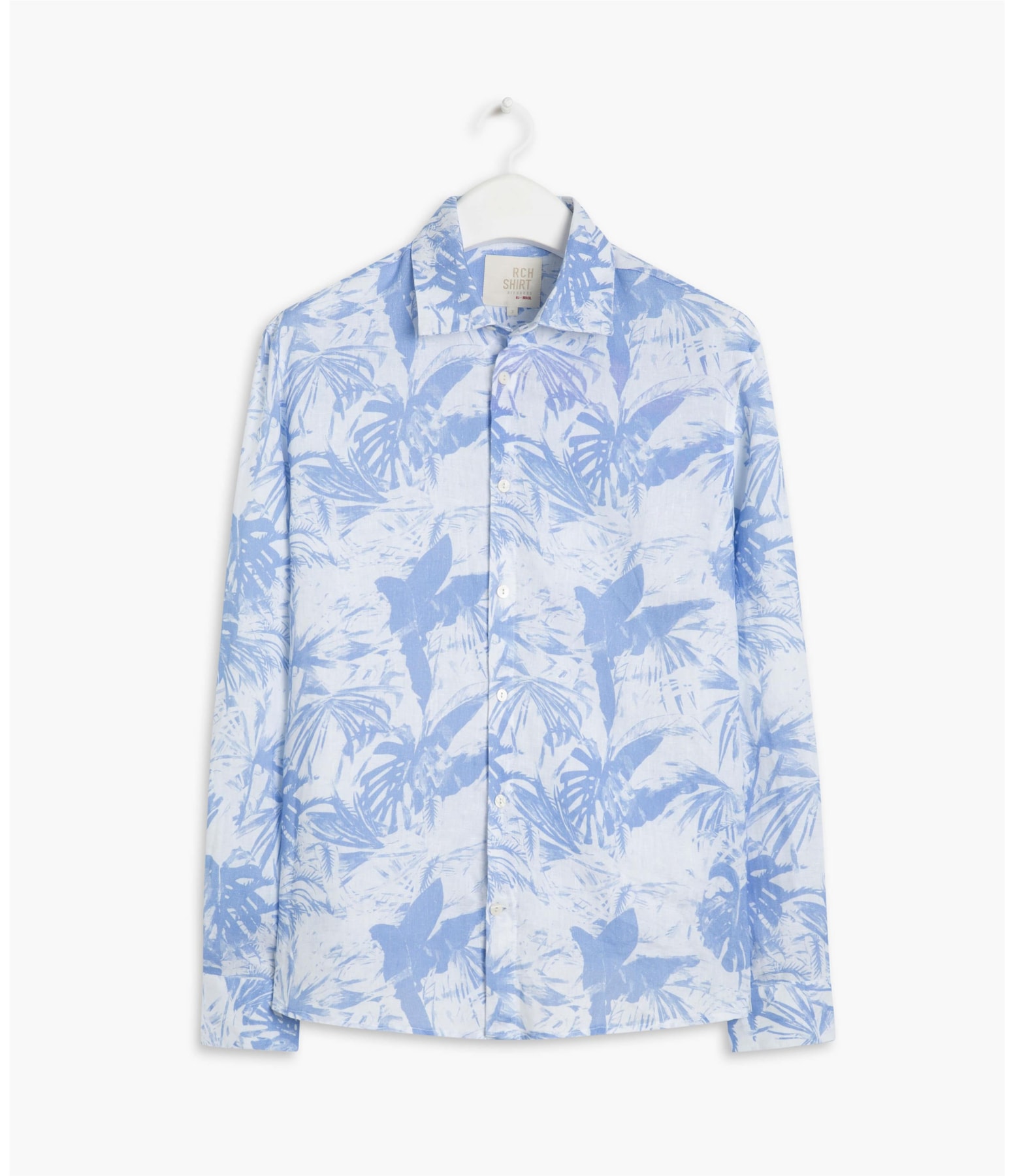 Camisa Linho  Shadowgardem Estampada  Ml Azul Bic