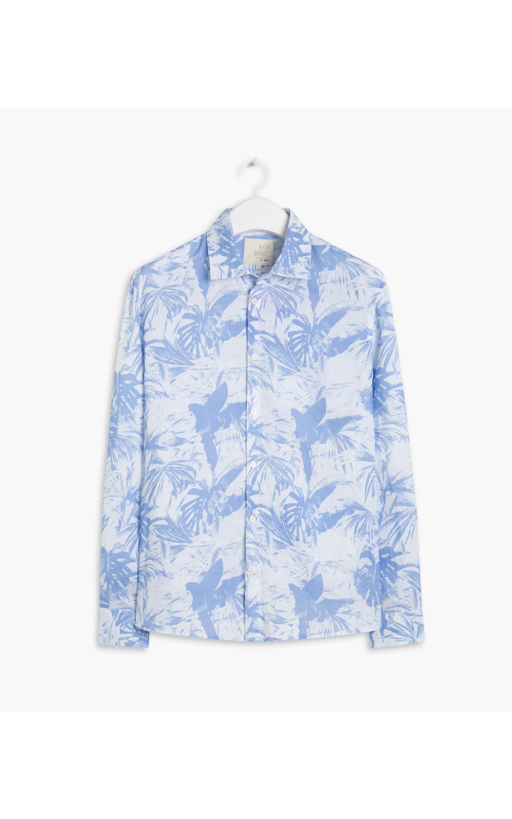 Camisa Linho  Shadowgardem Estampada  Ml Azul Bic