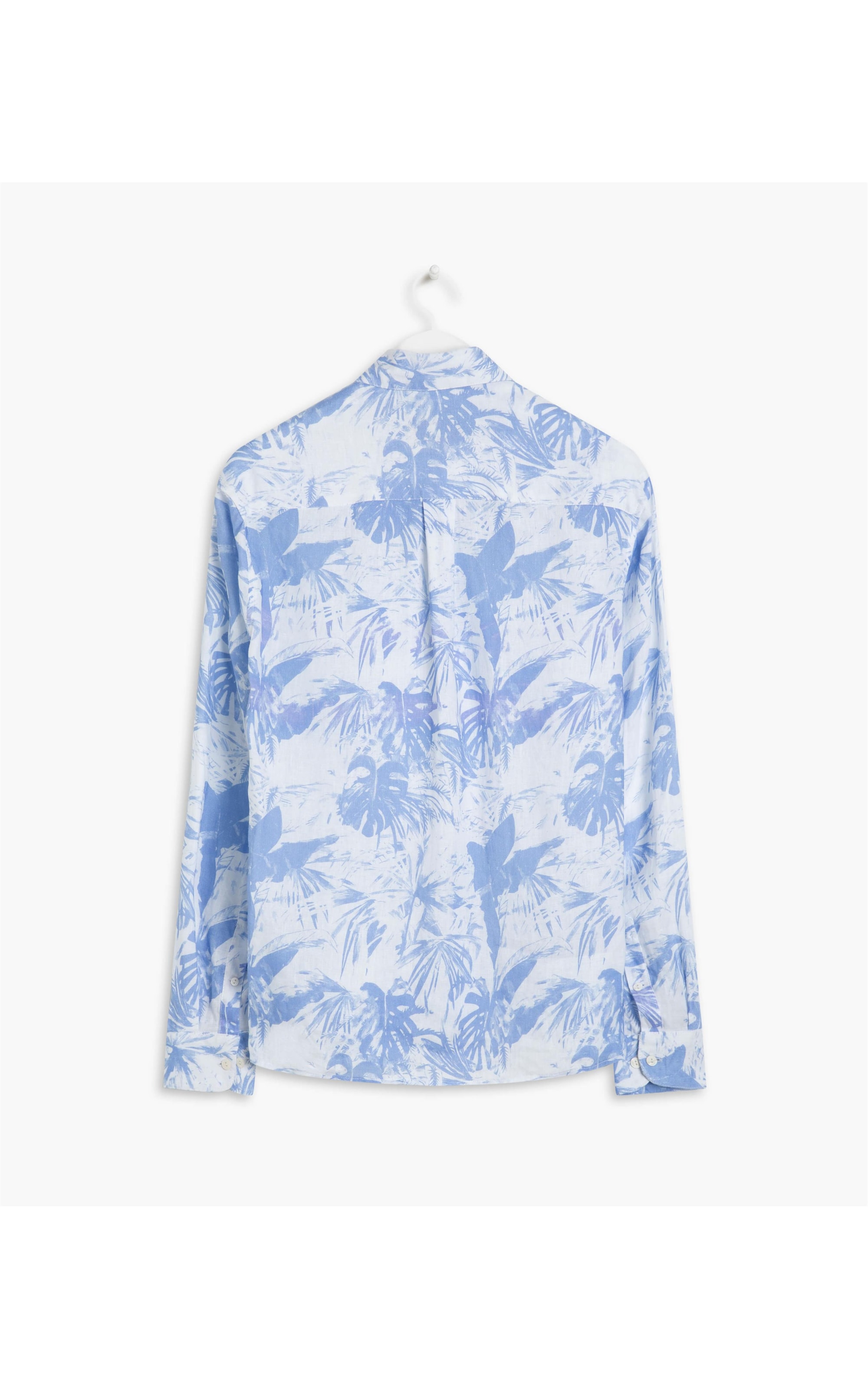 Camisa Linho  Shadowgardem Estampada  Ml Azul Bic