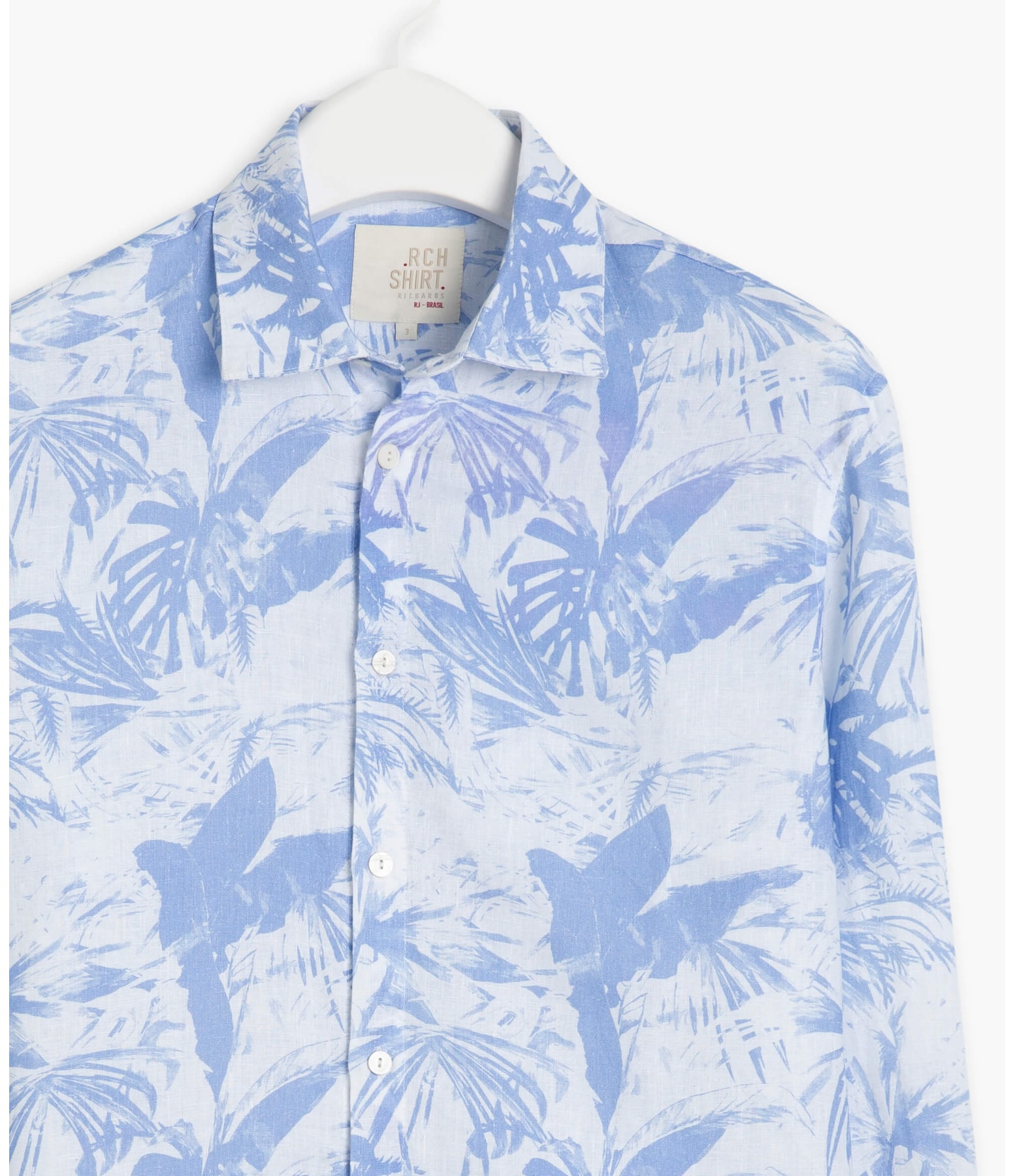 Camisa Linho  Shadowgardem Estampada  Ml Azul Bic