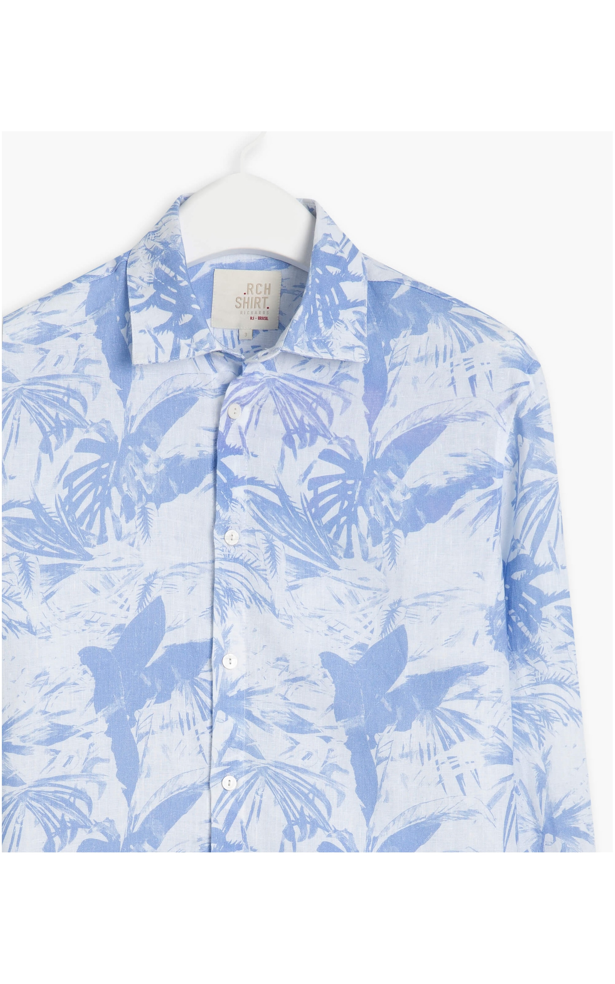 Camisa Linho  Shadowgardem Estampada  Ml Azul Bic