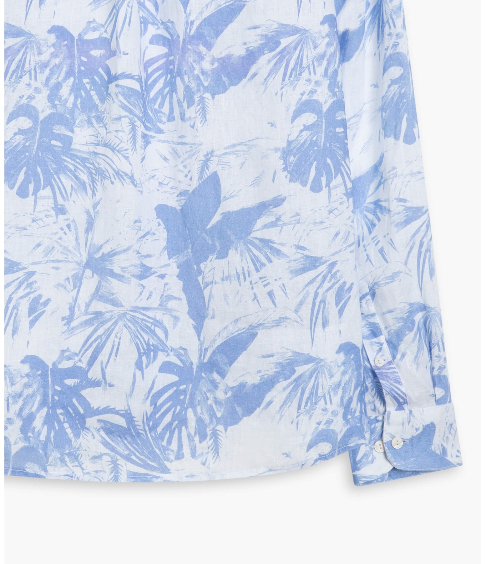 Camisa Linho  Shadowgardem Estampada  Ml Azul Bic