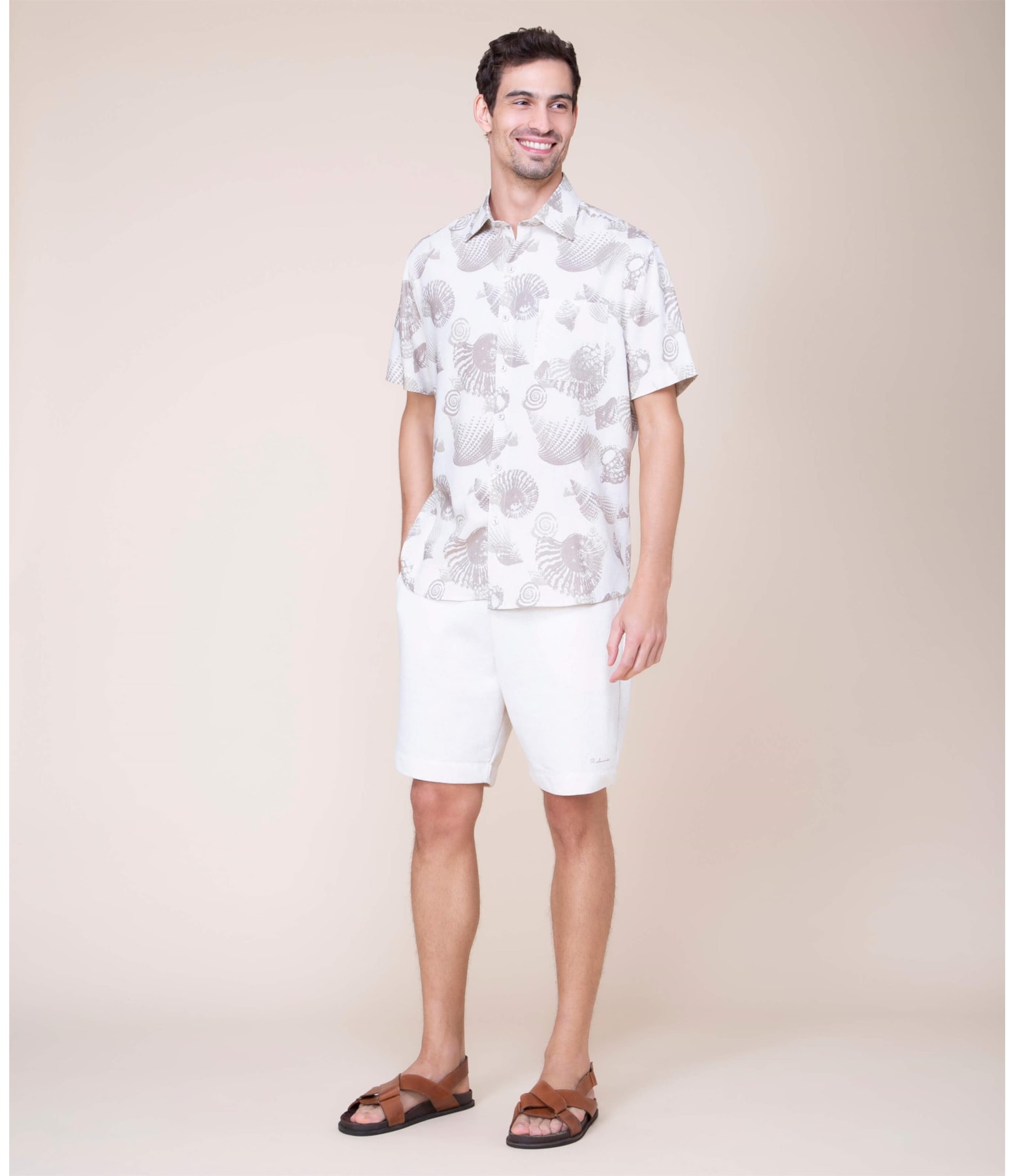 Camisa Linho  Shell Estampada Mc Natural