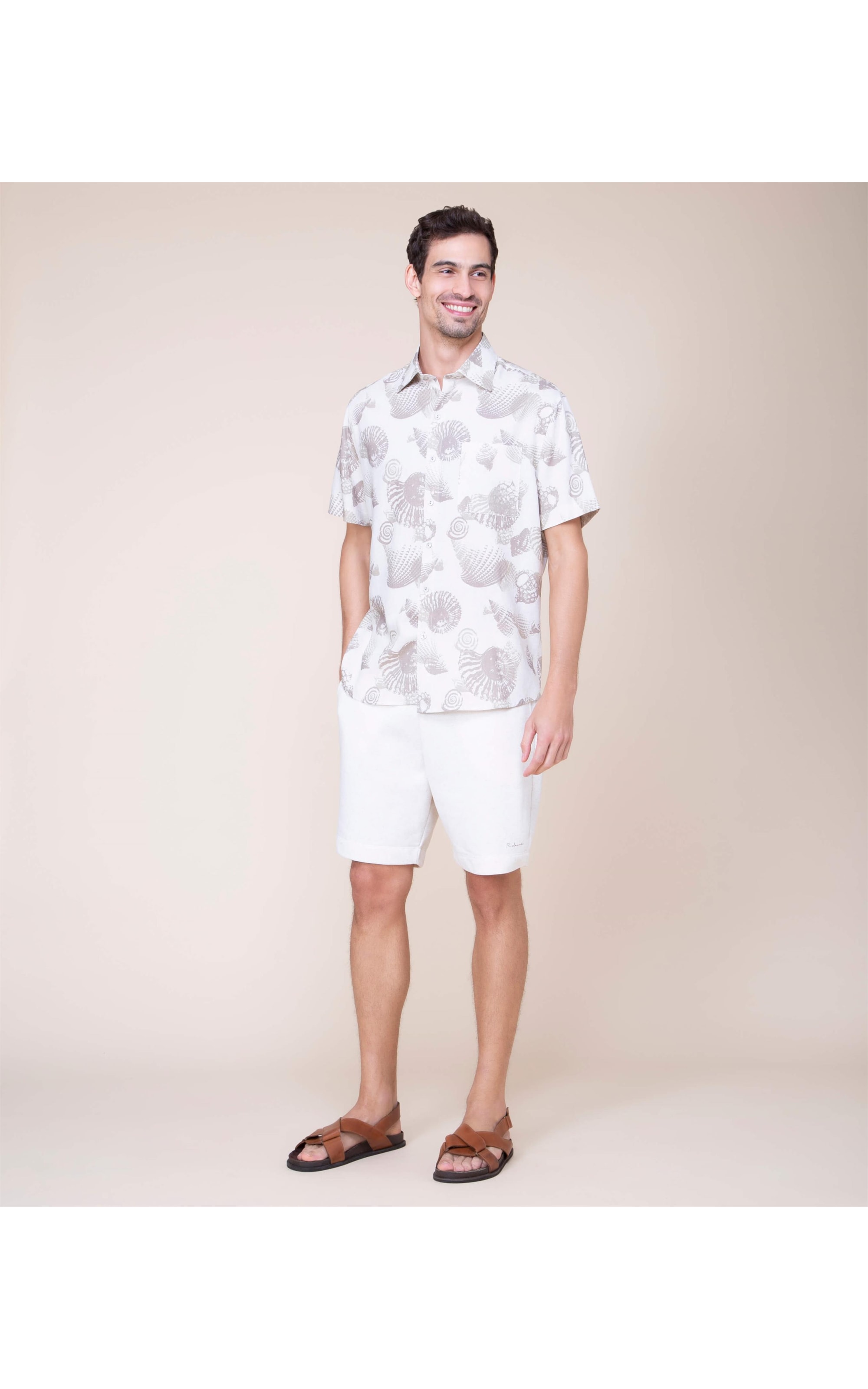 Camisa Linho  Shell Estampada Mc Natural