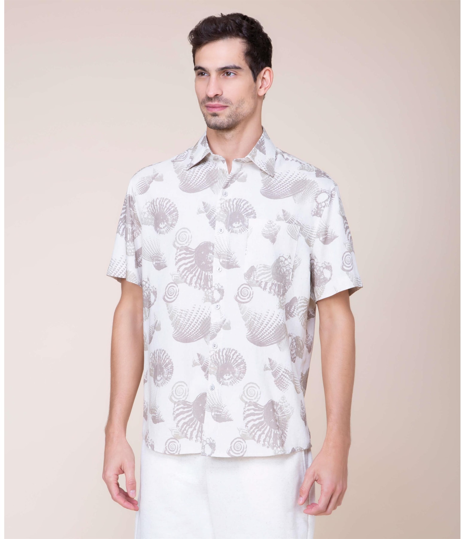 Camisa Linho  Shell Estampada Mc Natural