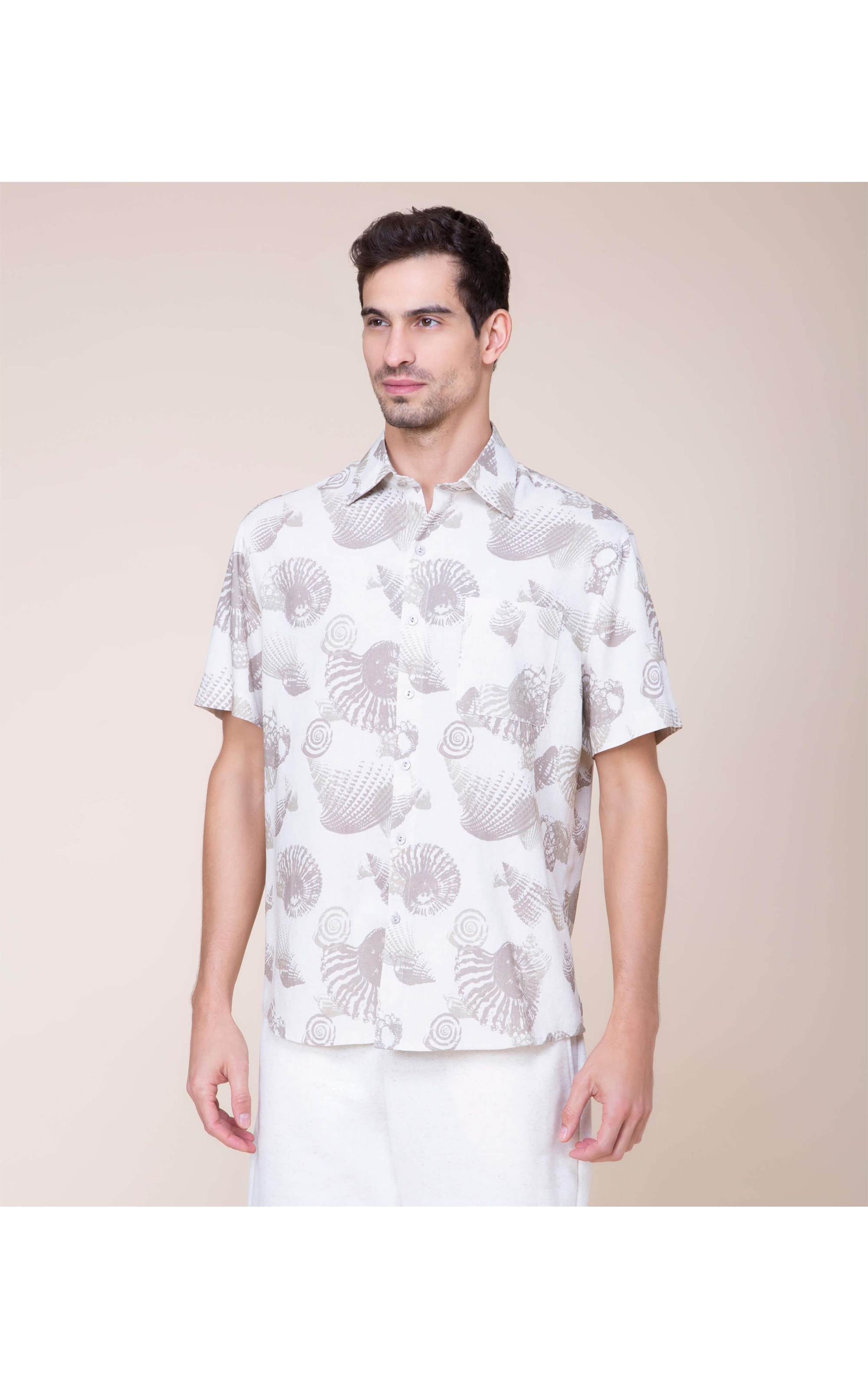 Camisa Linho  Shell Estampada Mc Natural