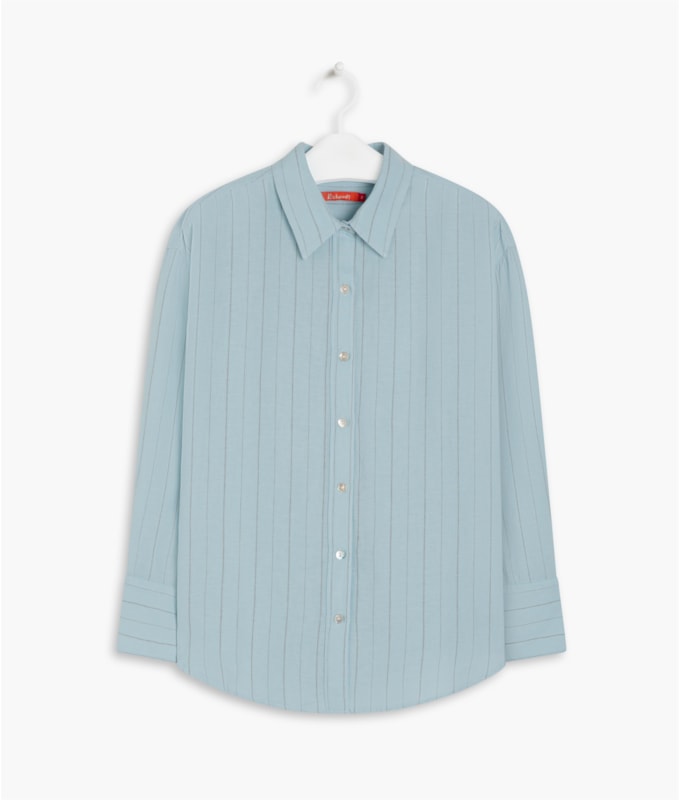 Camisa Linho  Stripe Piva Cinza Claro