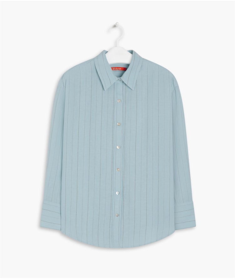 Camisa Linho  Stripe Piva Cinza Claro