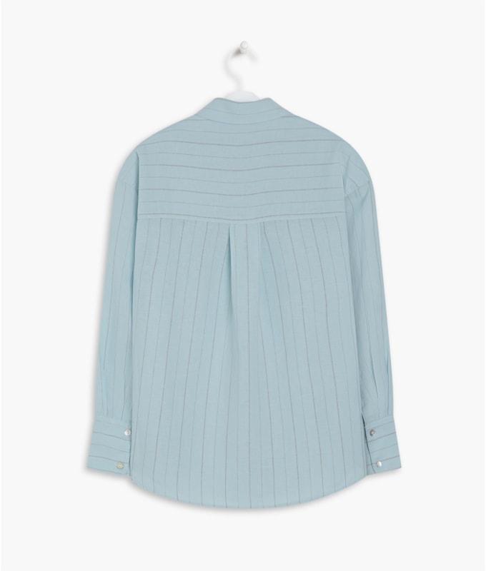 Camisa Linho  Stripe Piva Cinza Claro