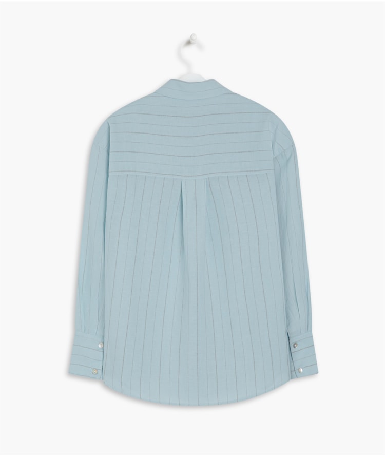Camisa Linho  Stripe Piva Cinza Claro